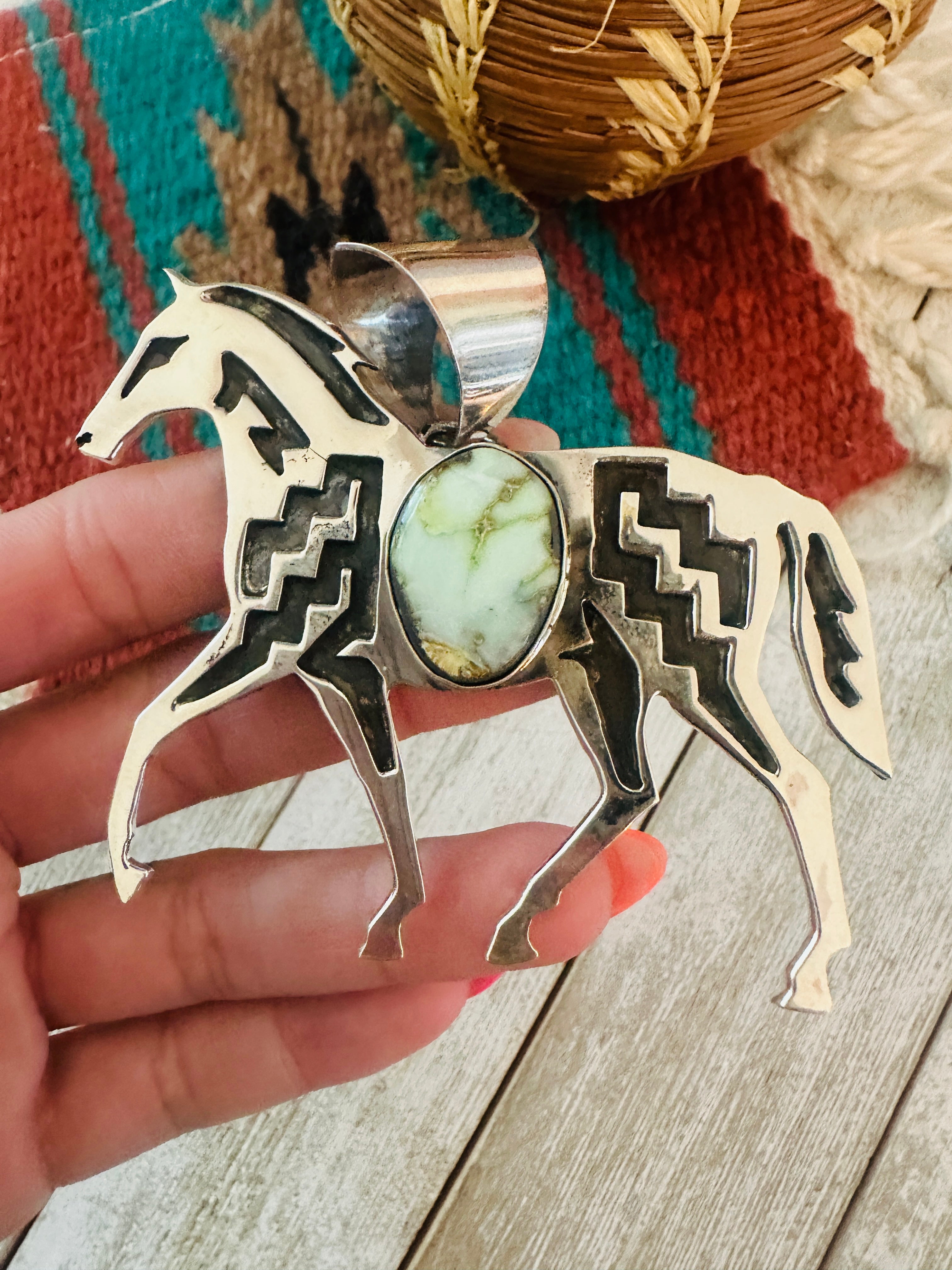 Handcrafted Turquoise and Sterling Silver Horse Pendant by Medru