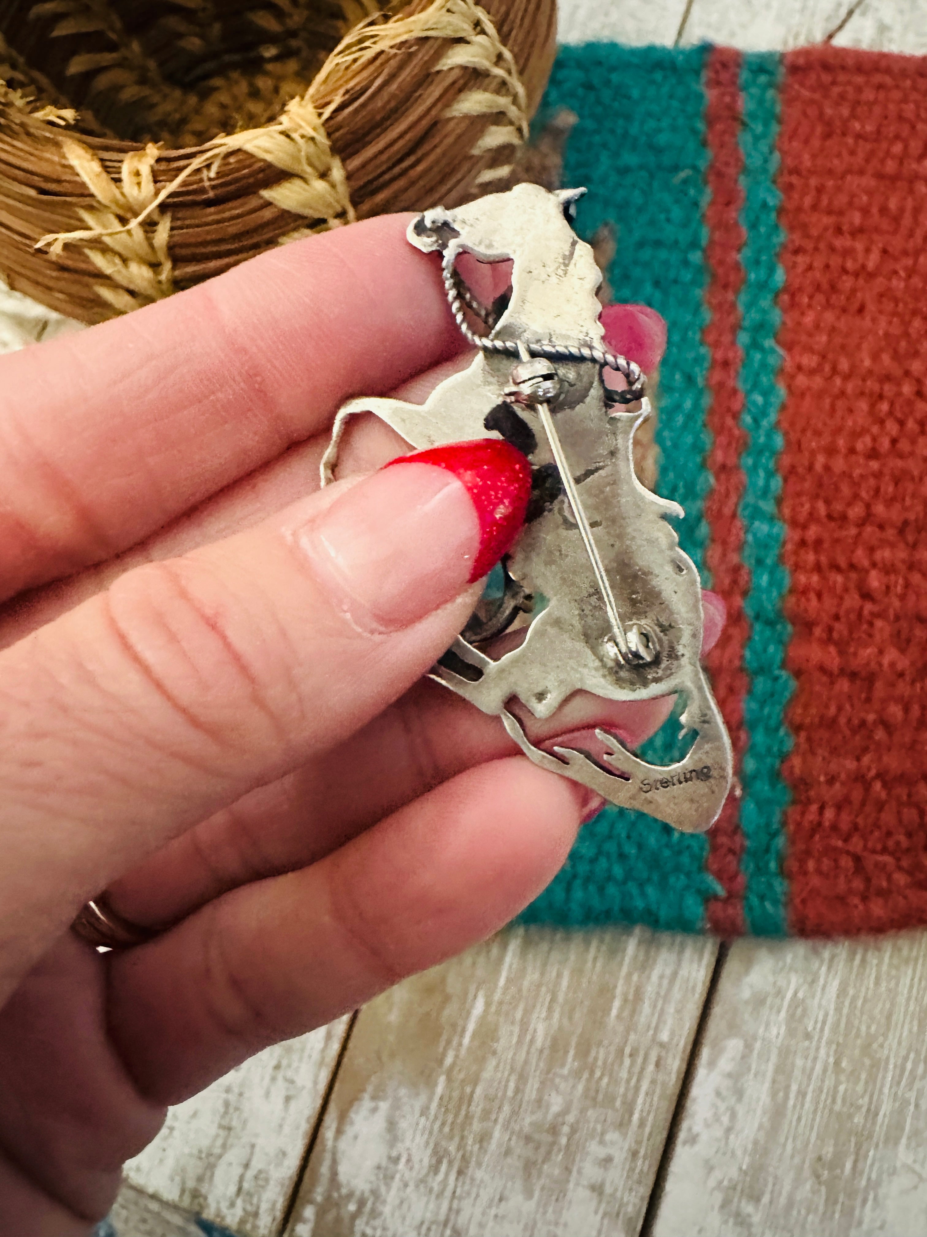 Handcrafted Old Pawn Sterling Silver & Amethyst Horse Brooch