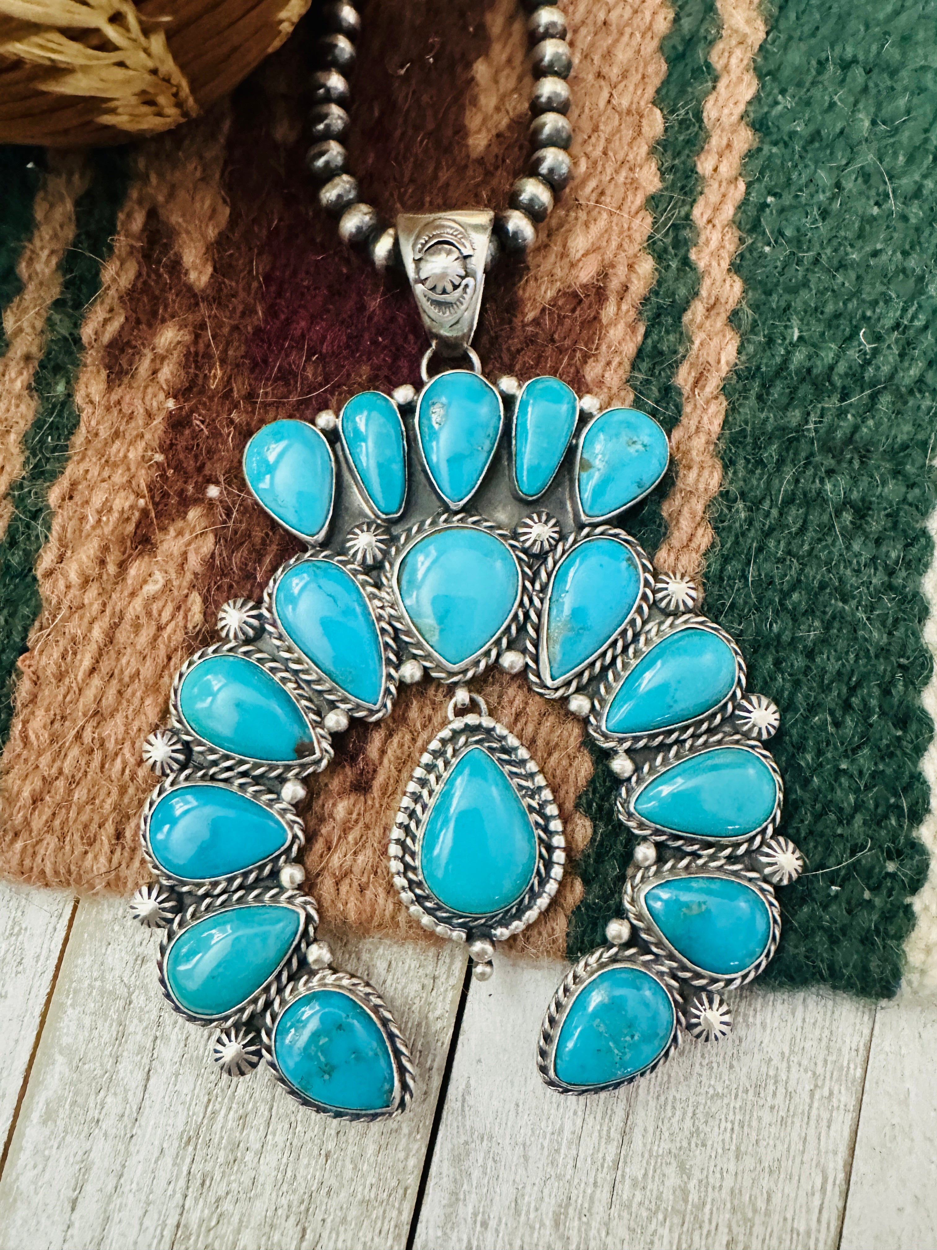 Navajo Sterling Silver & Turquoise Naja Pendant