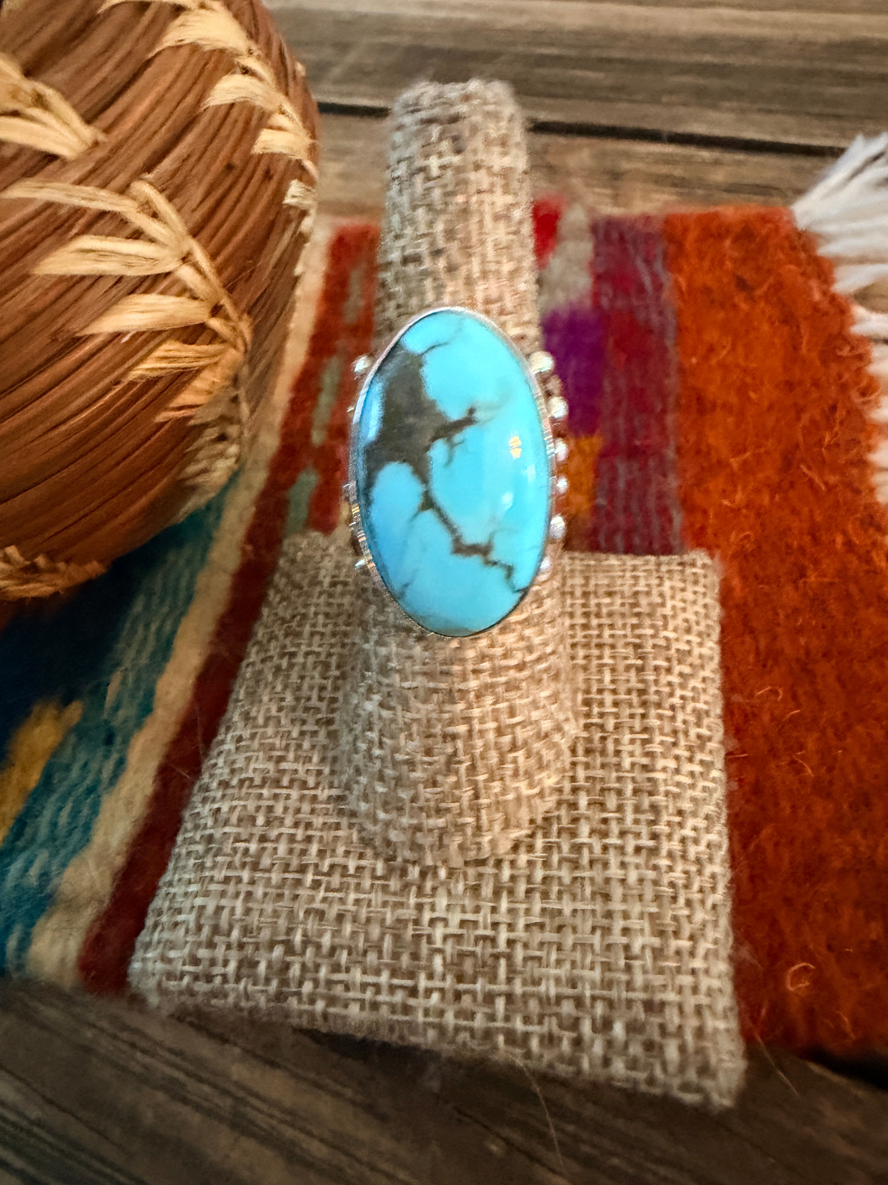Handcrafted Turquoise & Sterling Silver Ring Size 8