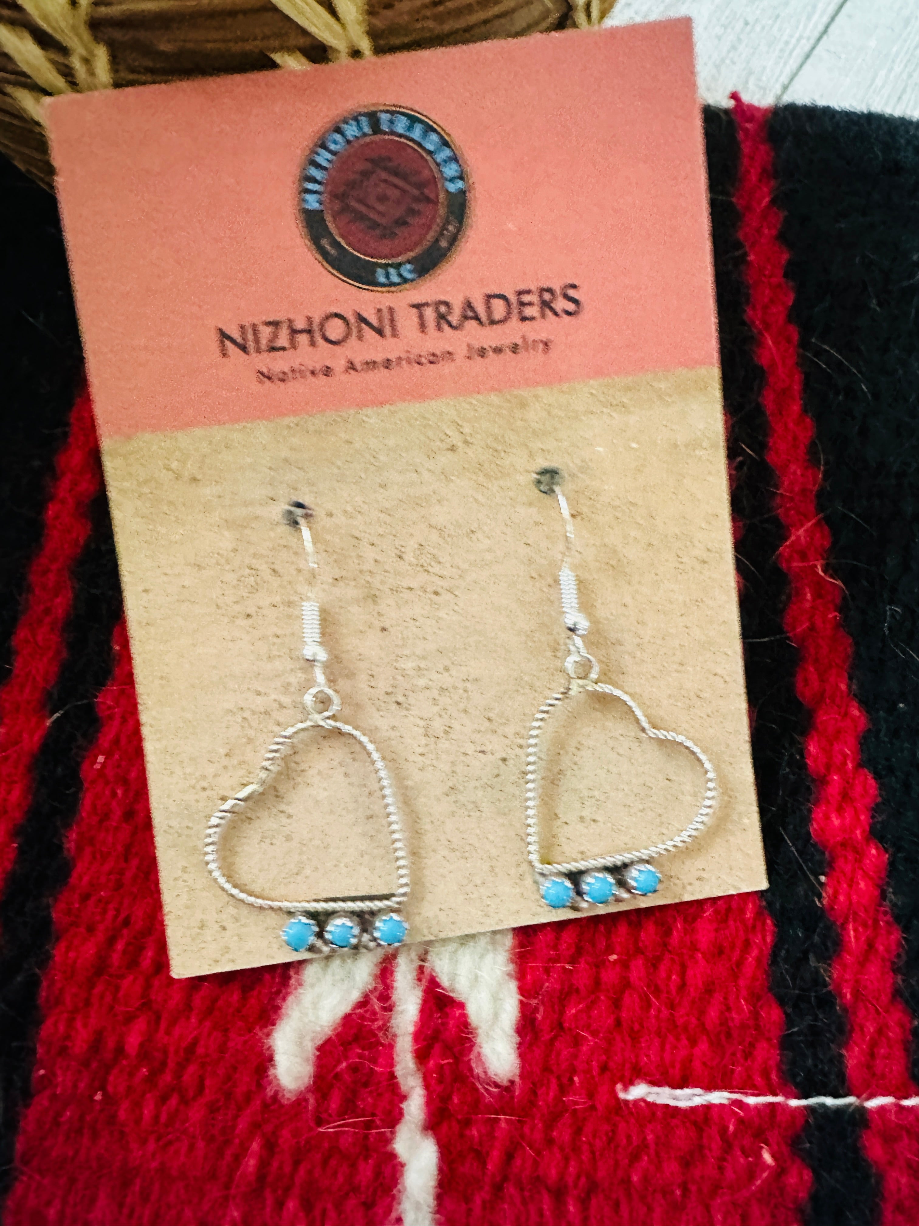 Navajo Turquoise & Sterling Silver Heart Dangle Earrings