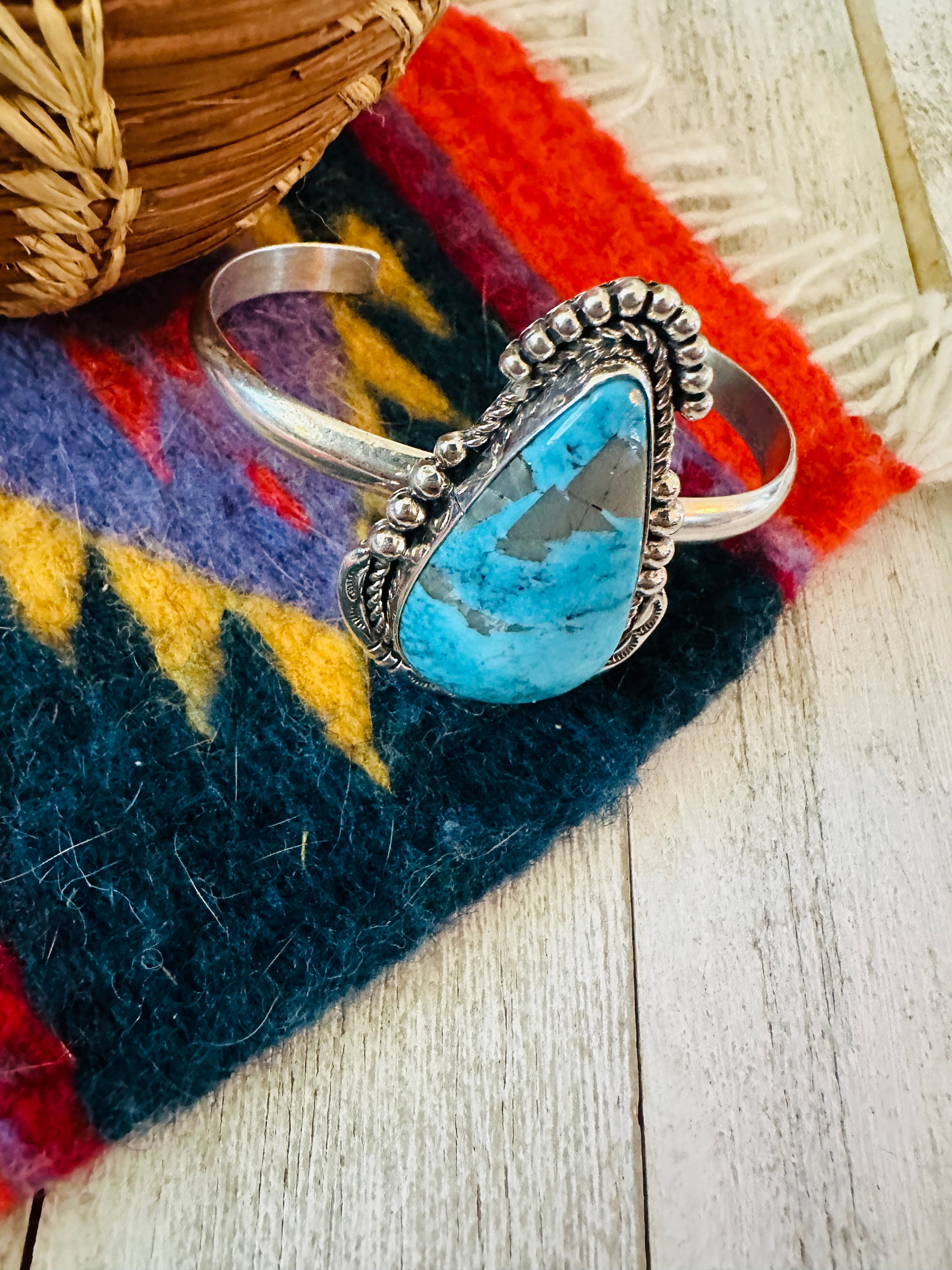 Navajo Sterling Silver & Turquoise Cuff Bracelet by Francis Fred