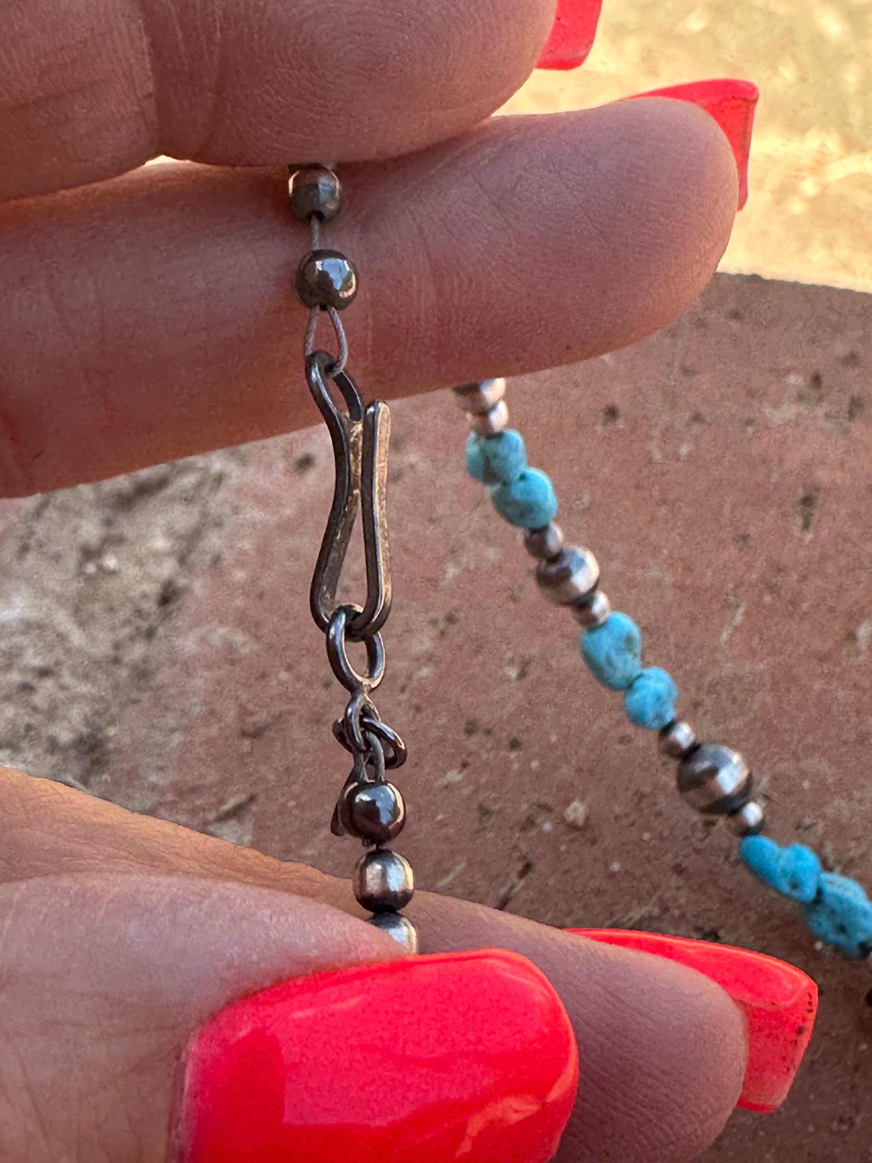 Kingman Turquoise & Sterling Silver 3mm-8mm Beaded Necklace