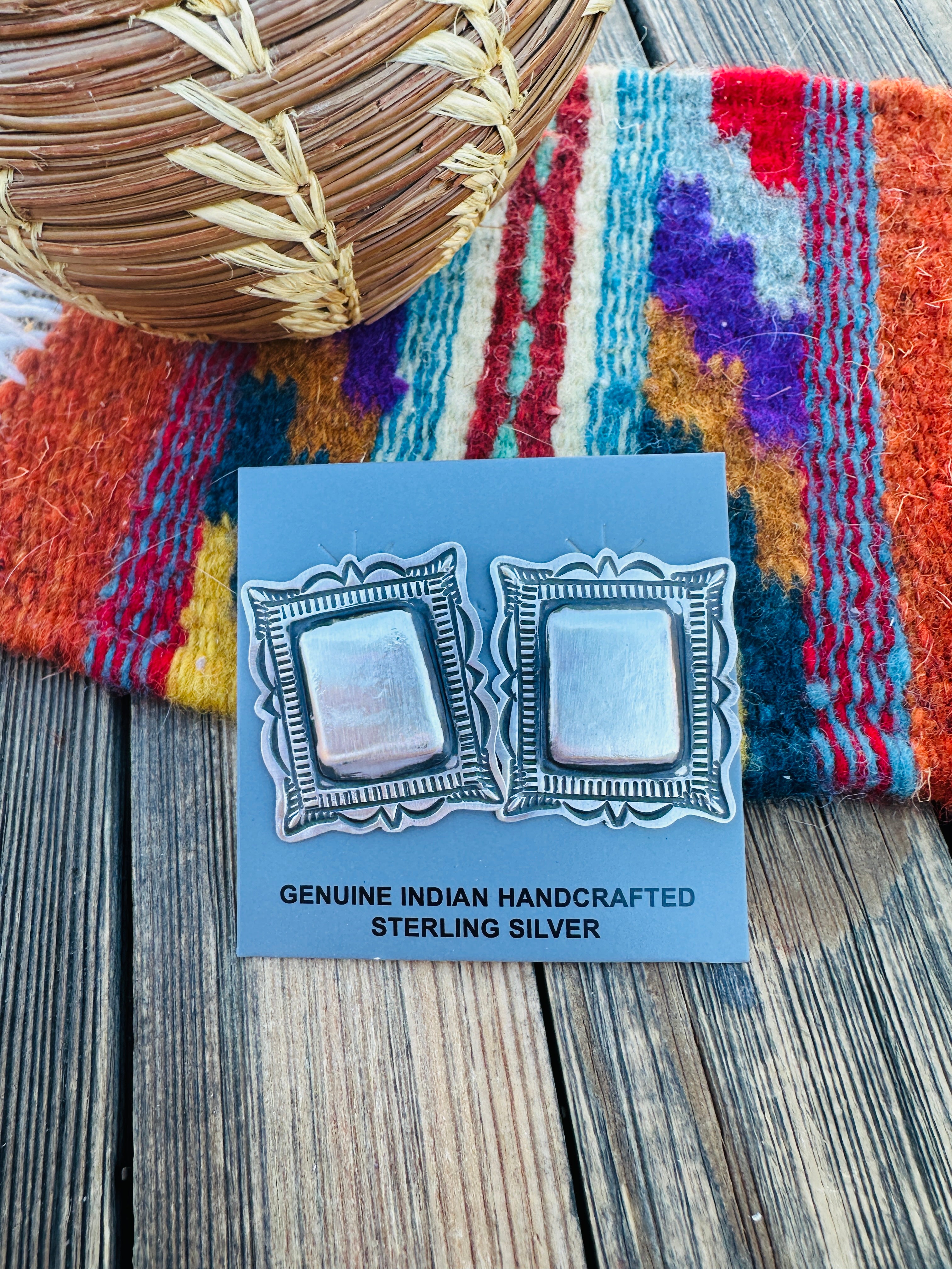 Handcrafted Sterling Silver Concho Post Earrings by Leander Tahe