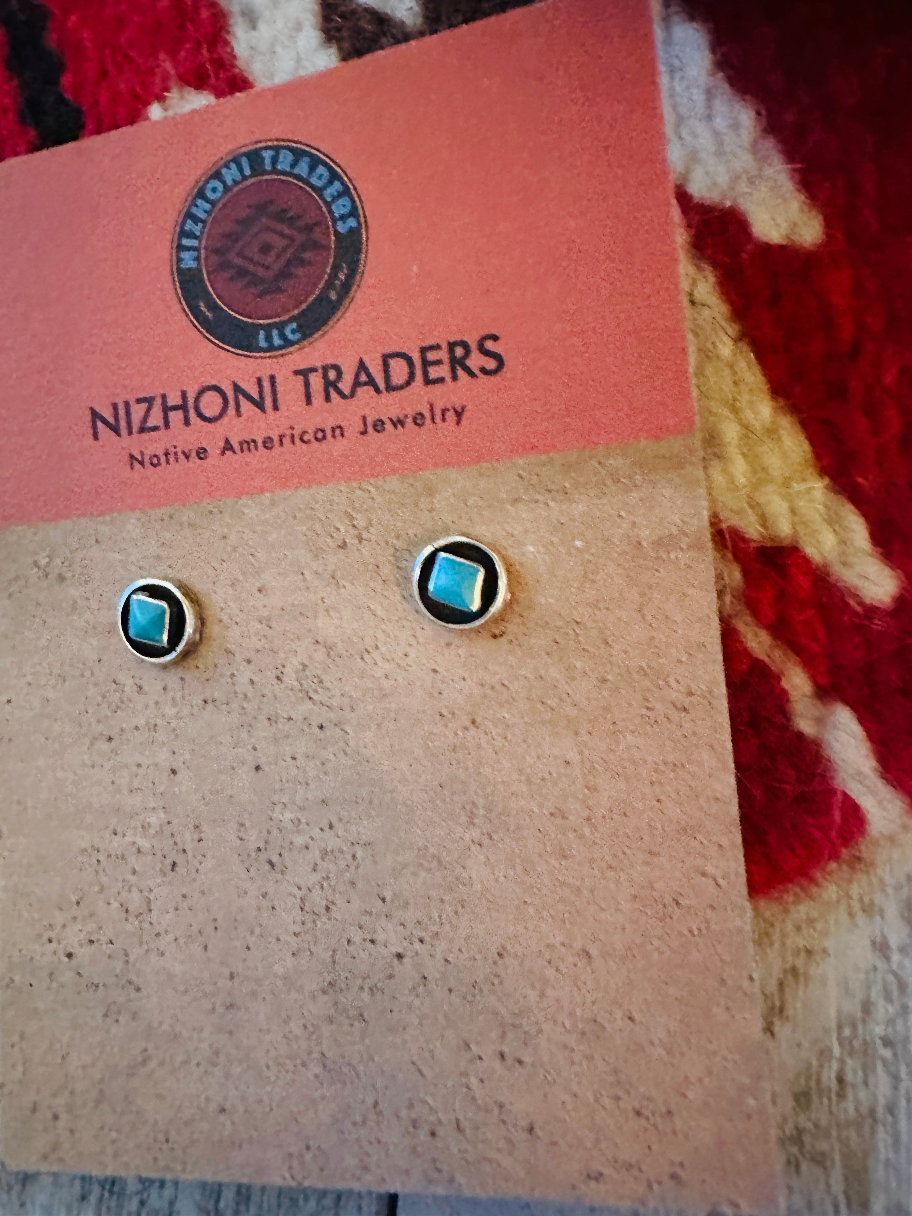 Navajo Turquoise and Sterling Silver Shadowbox Stud Earrings