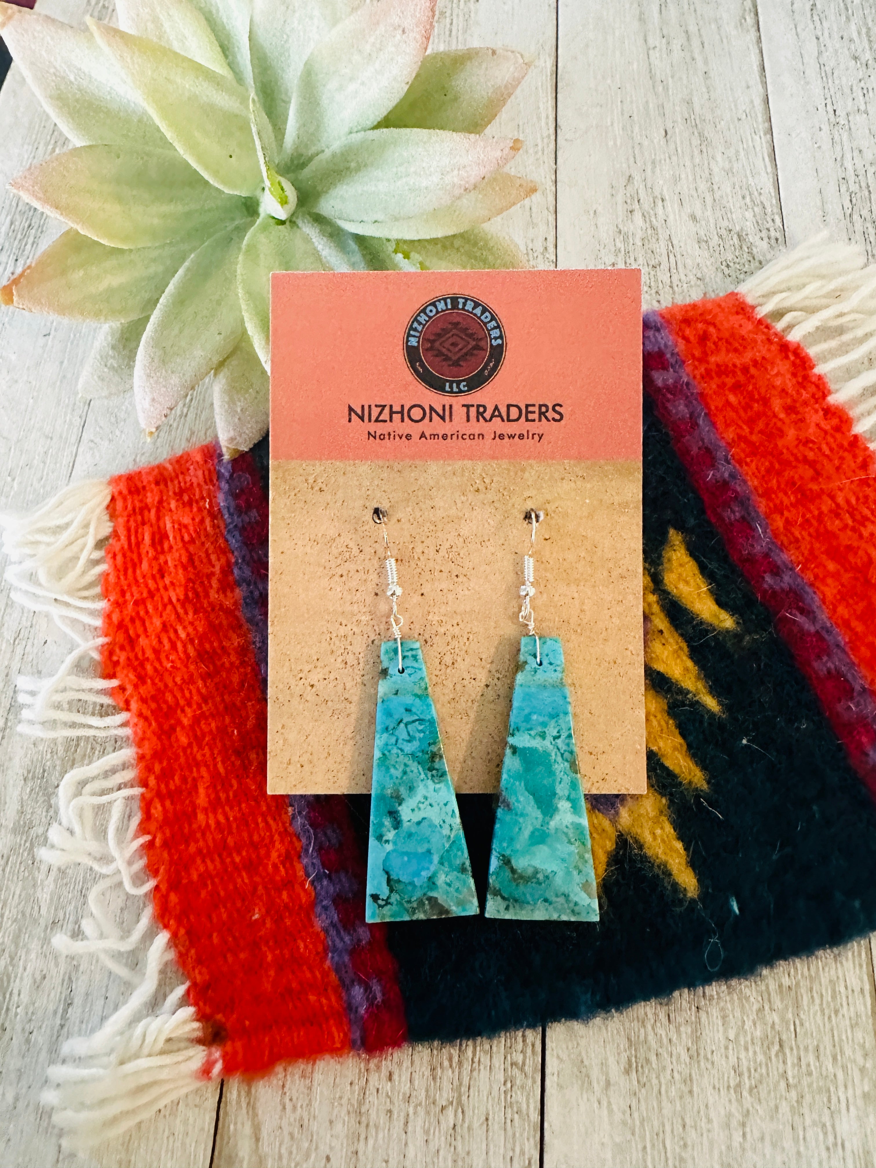 Navajo Sterling Silver & Turquoise Slab Dangle Earrings