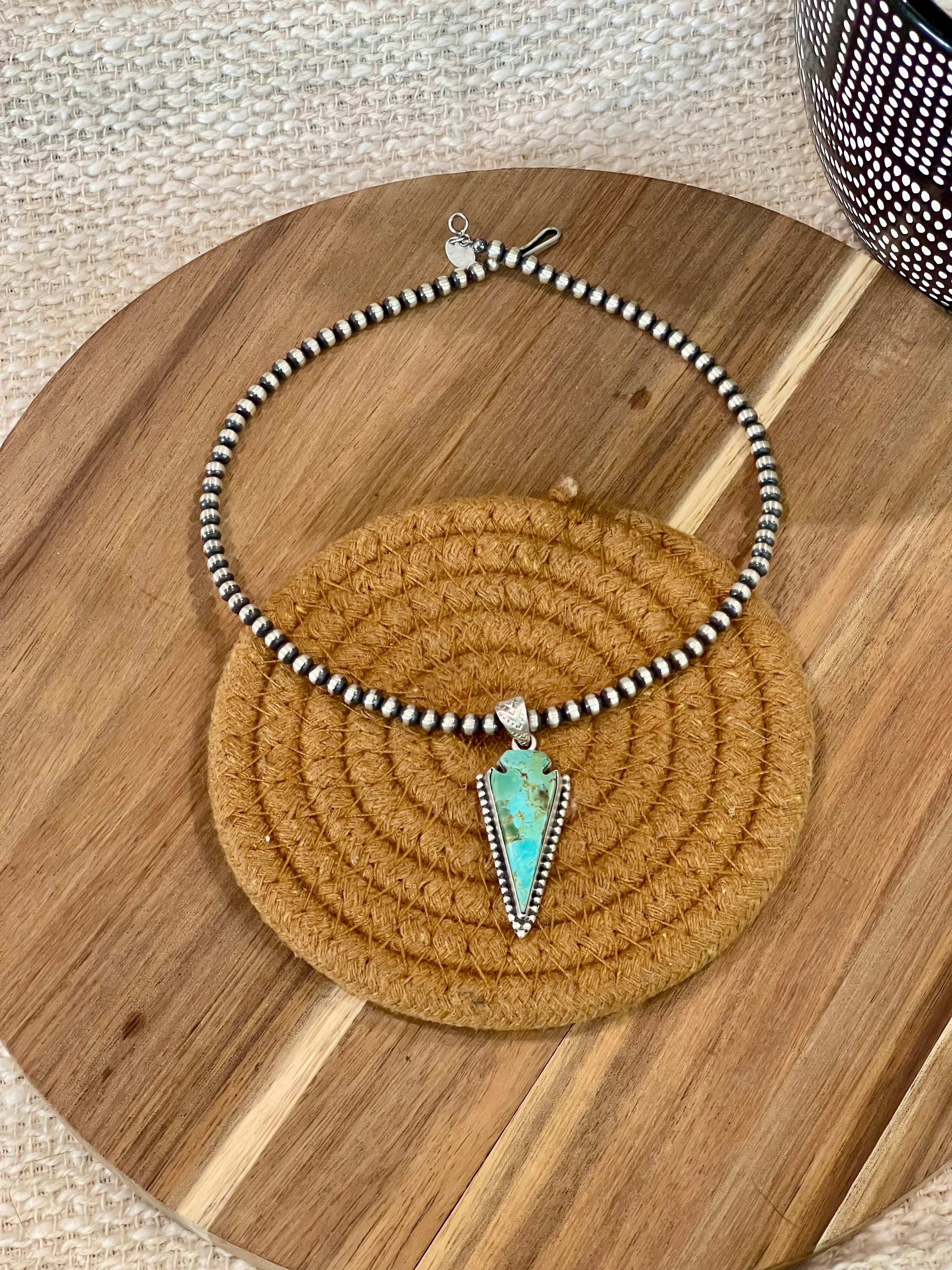 Handmade Sterling Silver & Kingman Turquoise Arrow Pendant