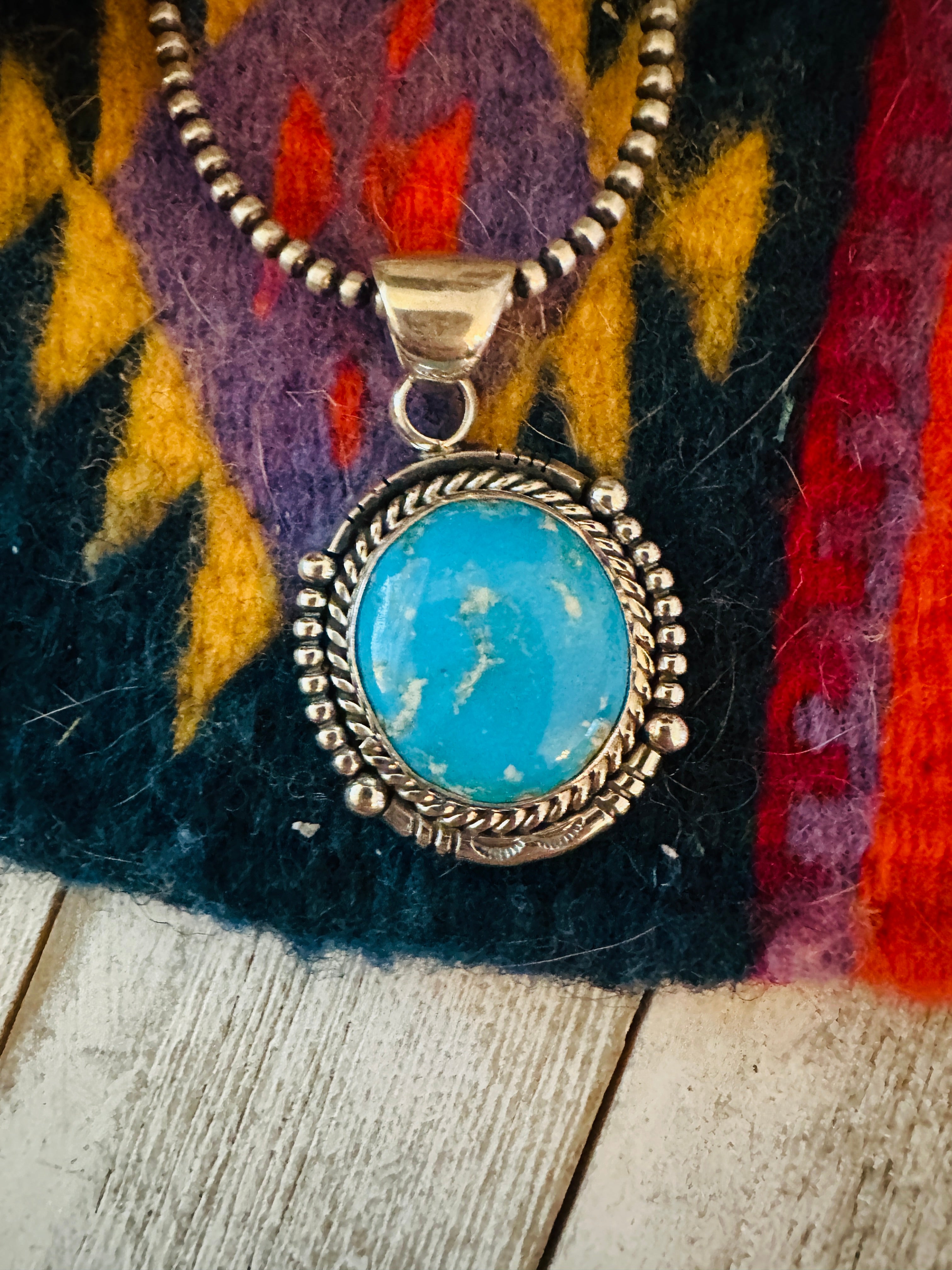 Navajo Kingman Turquoise & Sterling Silver Pendant