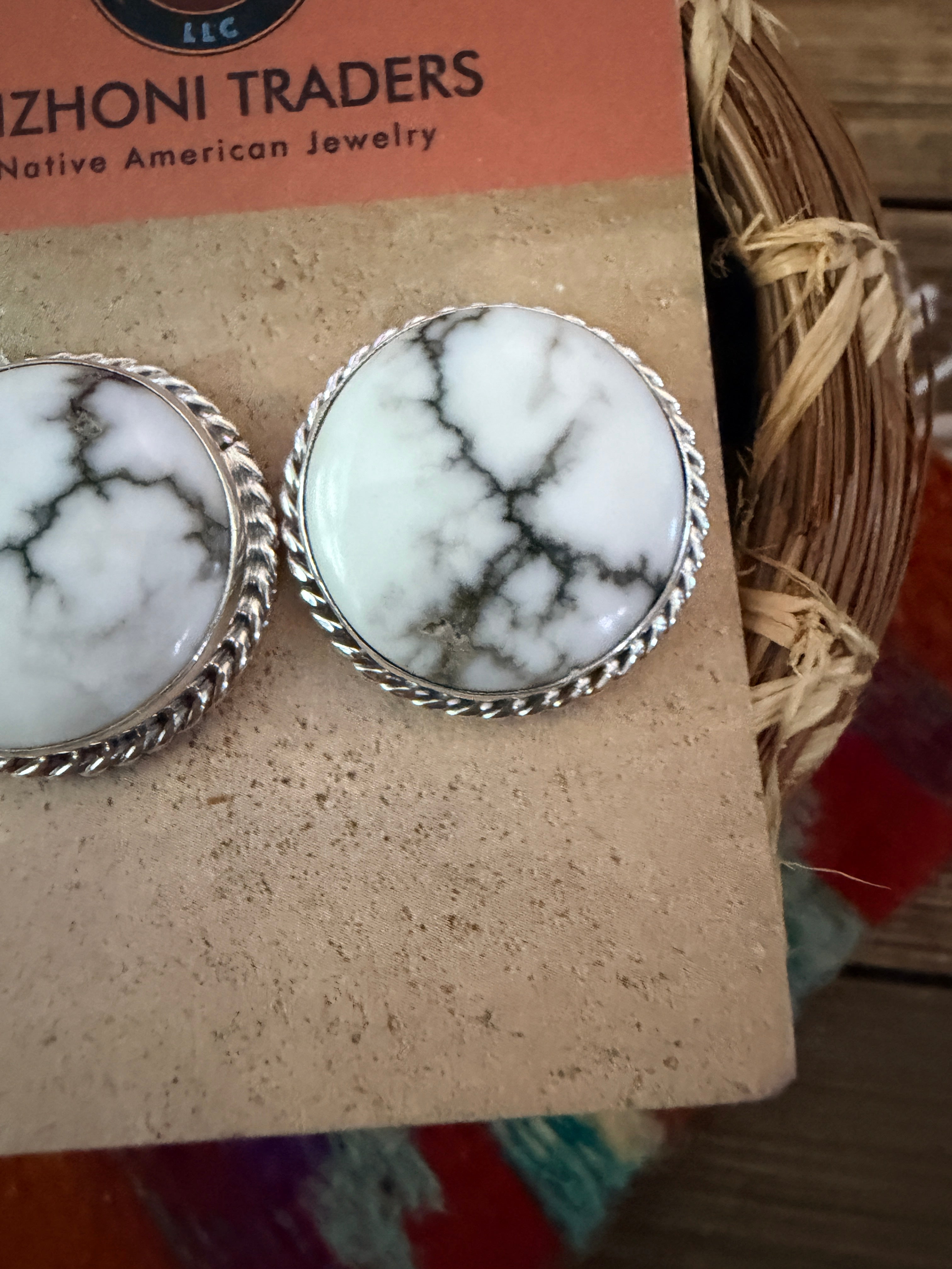 Handcrafted White Buffalo & Sterling Silver Post Earrings