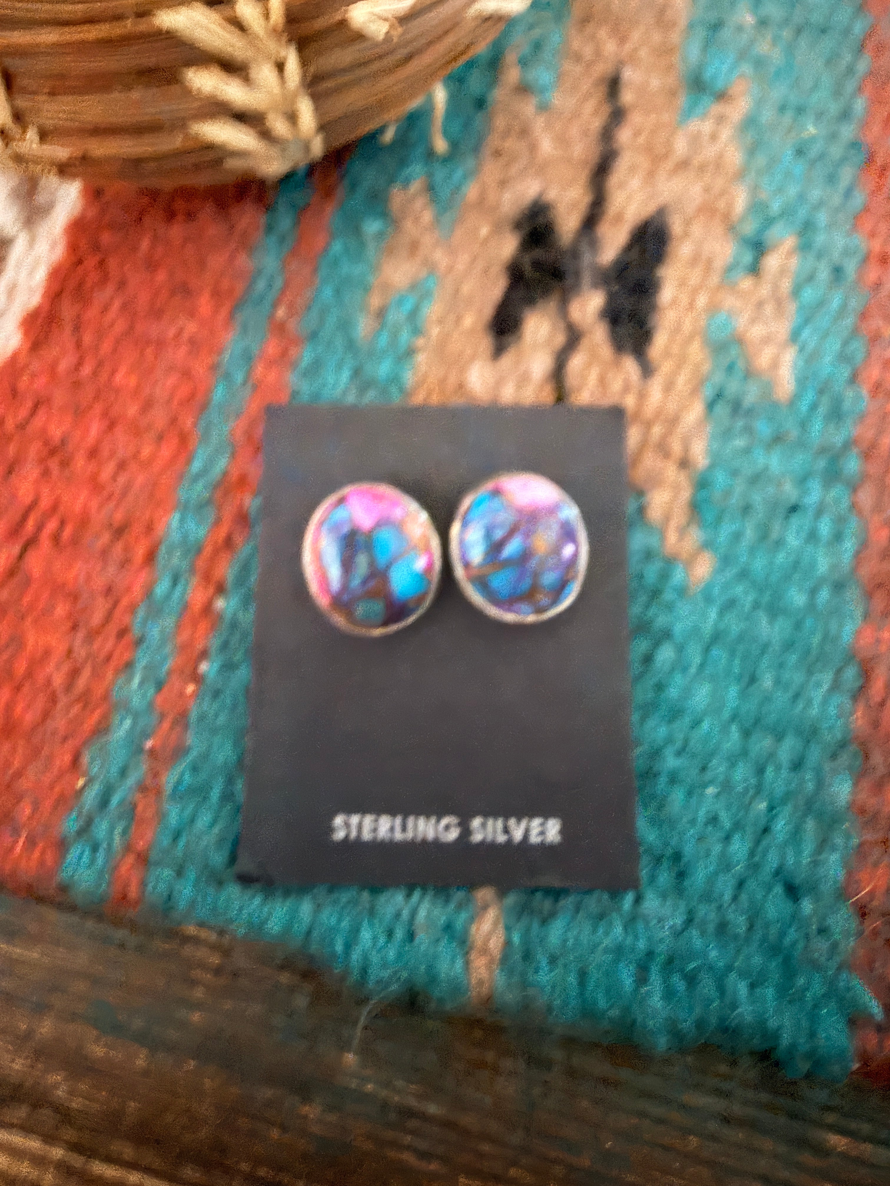 Handcrafted Pink Dream Mojave and Sterling Silver Stud Earrings