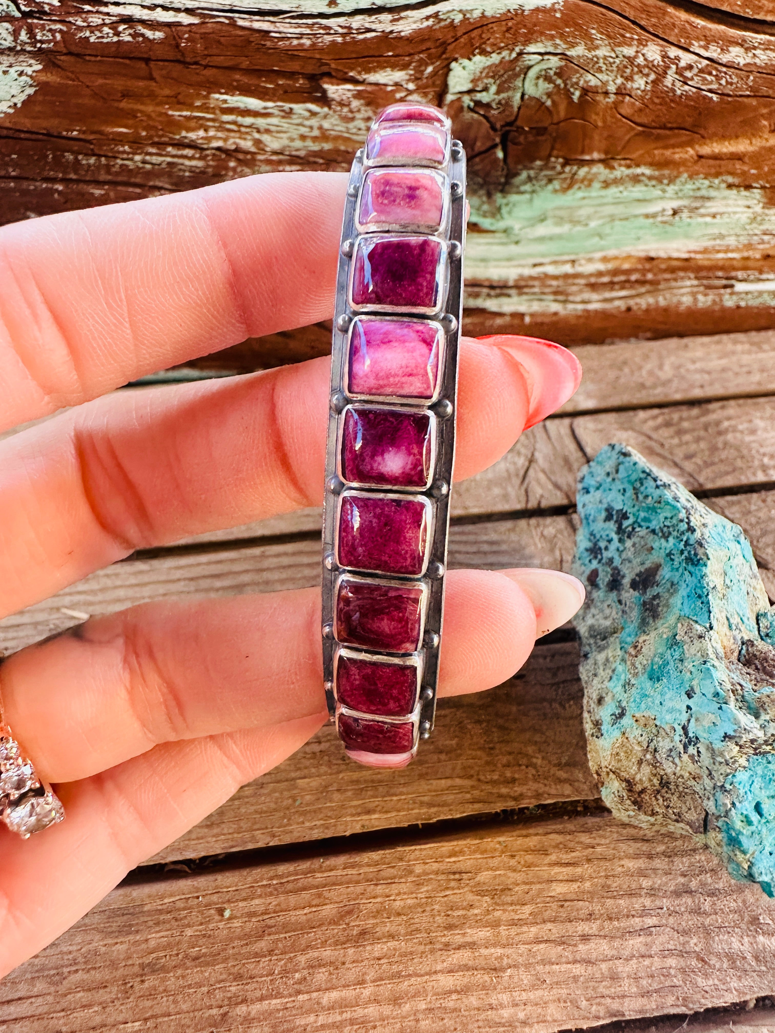 Handcrafted Sterling Silver and Purple Spiny Cuff Bracelet by Federico Jimenez