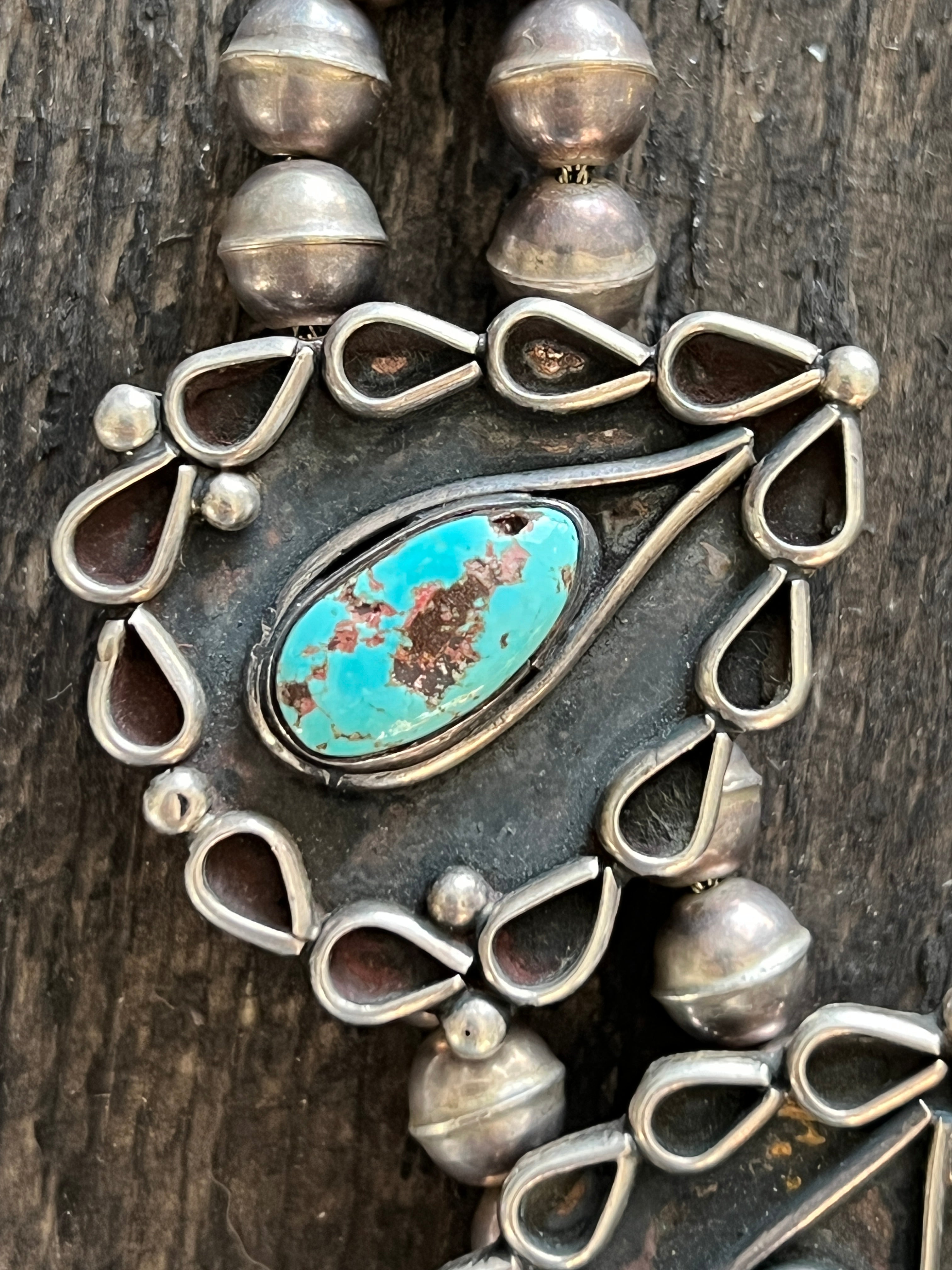 Vintage Sterling Silver and Turquoise Station Necklace