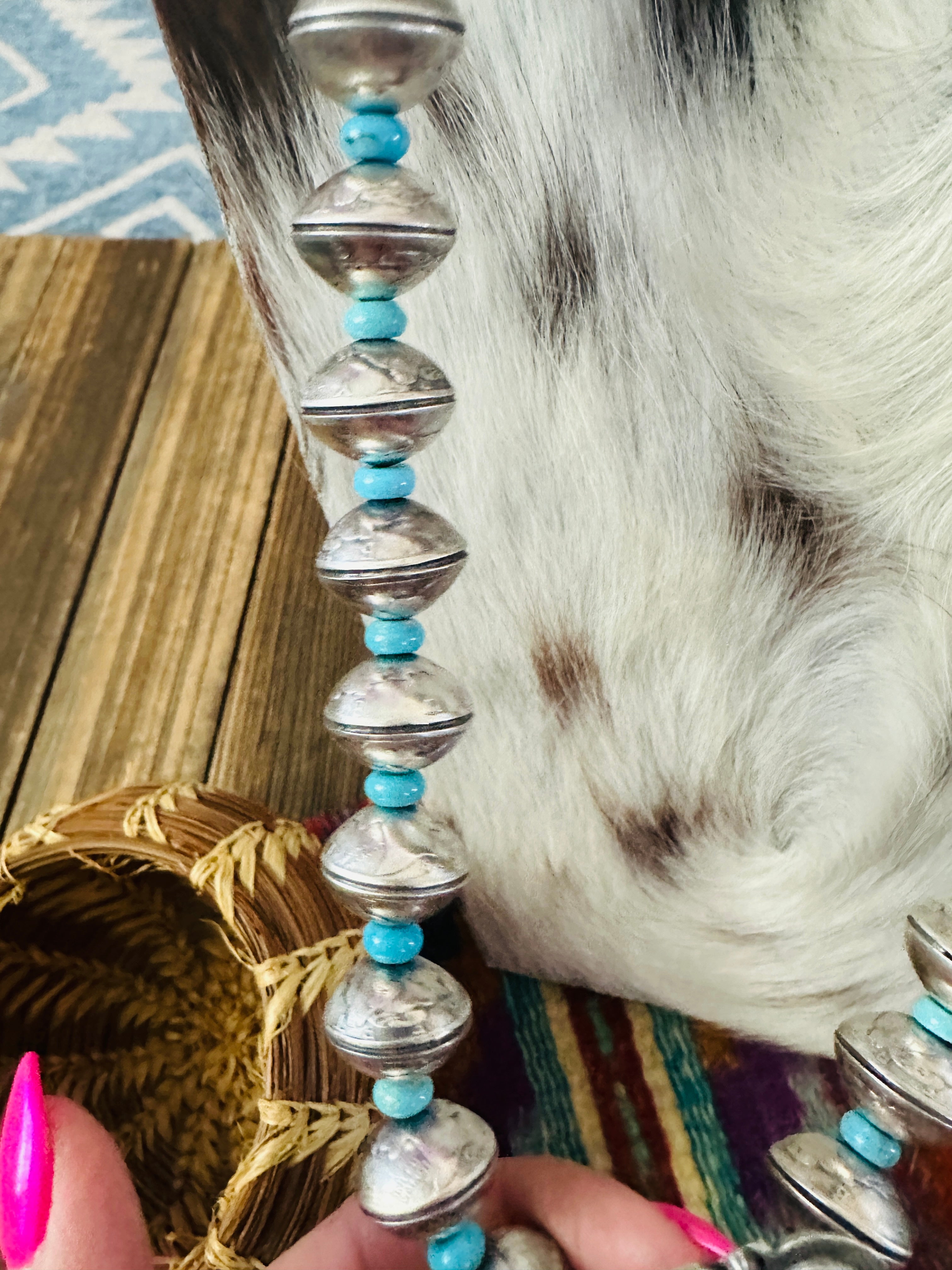 Handcrafted Turquoise & Sterling Silver Liberty Coin Beaded Necklace by James McCabe