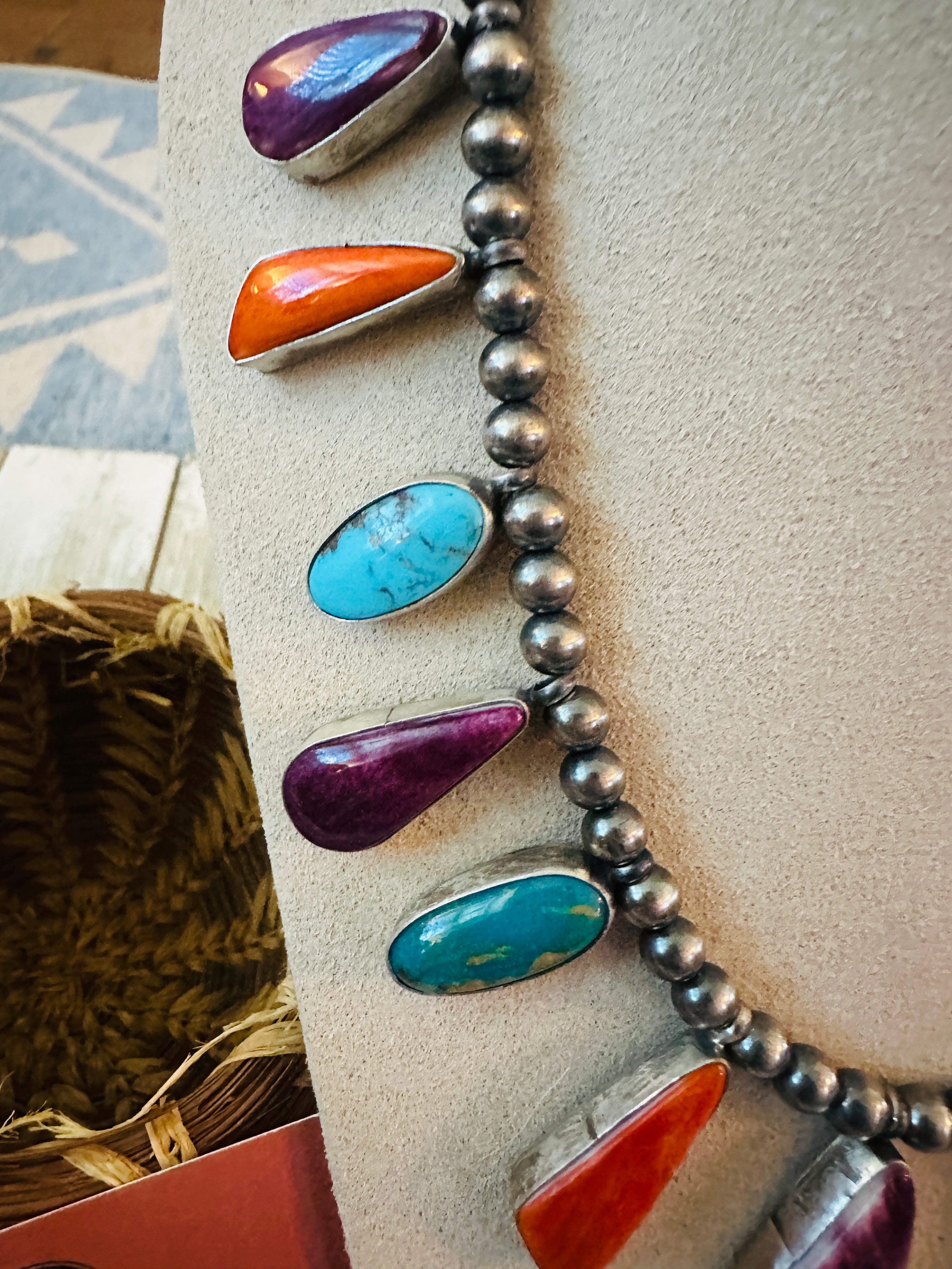 Handcrafted Spiny Oyster, Turquoise & Sterling Silver Necklace Set