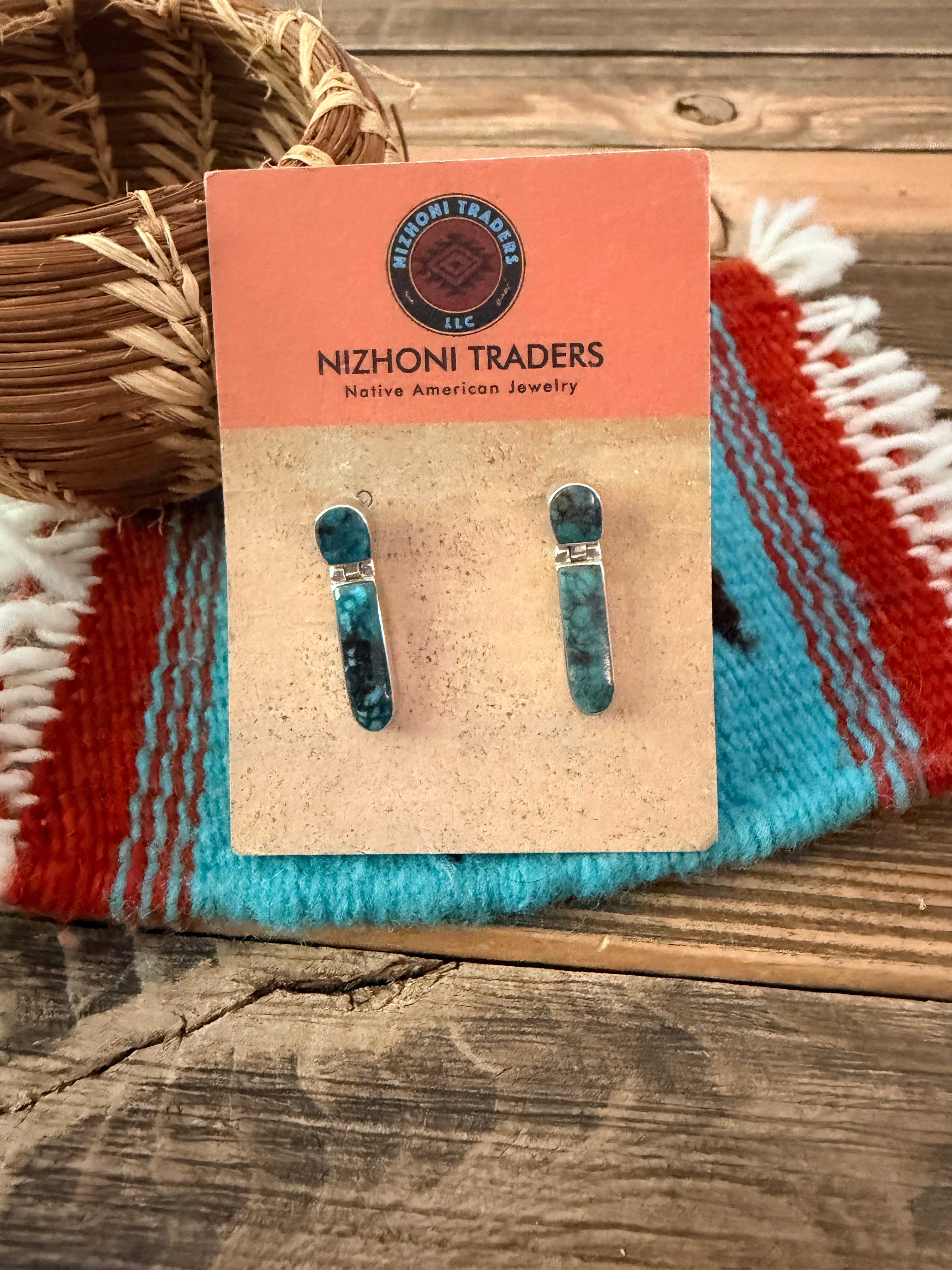 Old Pawn Handcrafted Sterling Silver & Turquoise Dangle Earrings