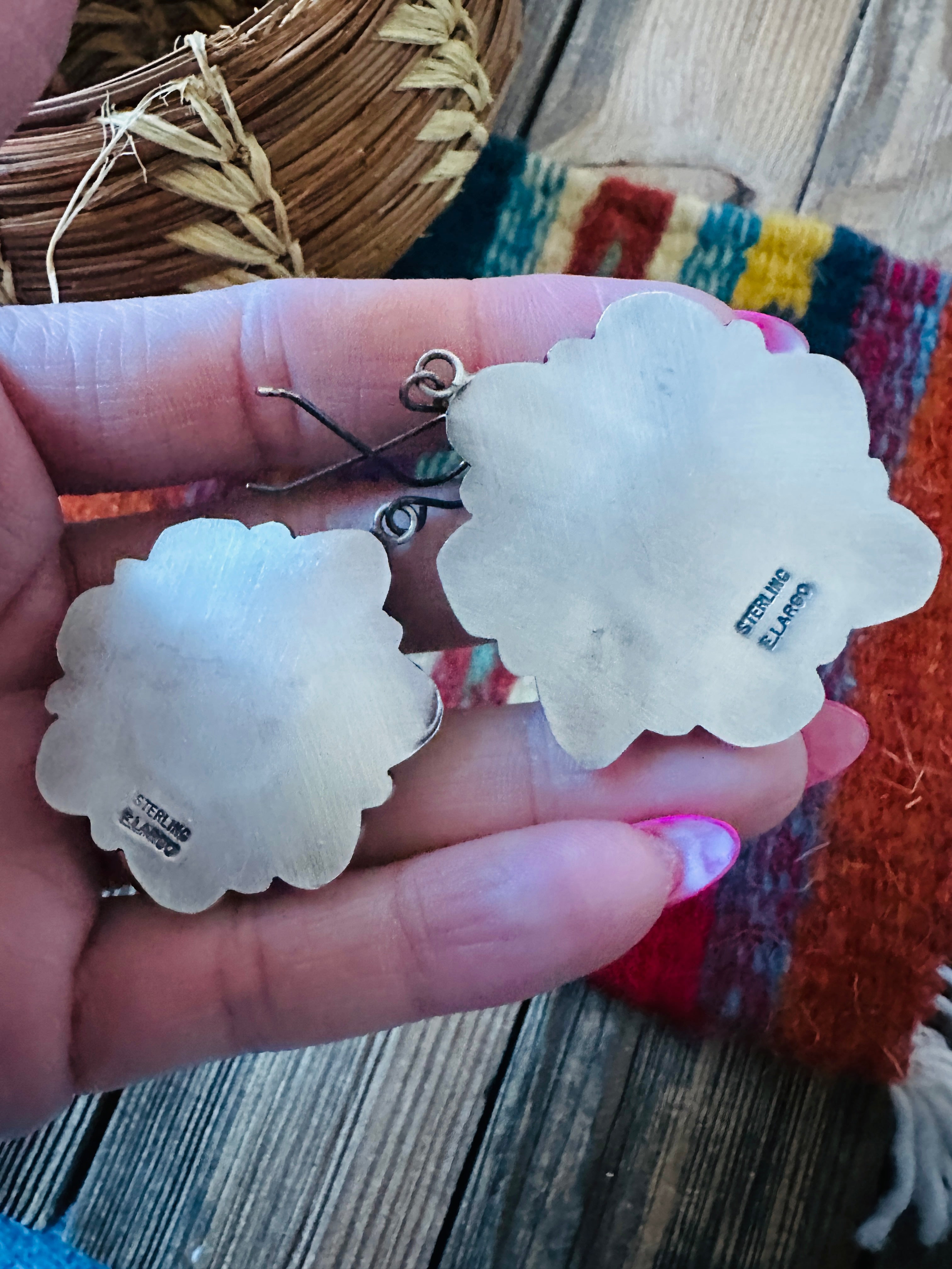 Handcrafted Kingman Web Turquoise & Sterling Silver Dangle Earrings by Eleanor Largo