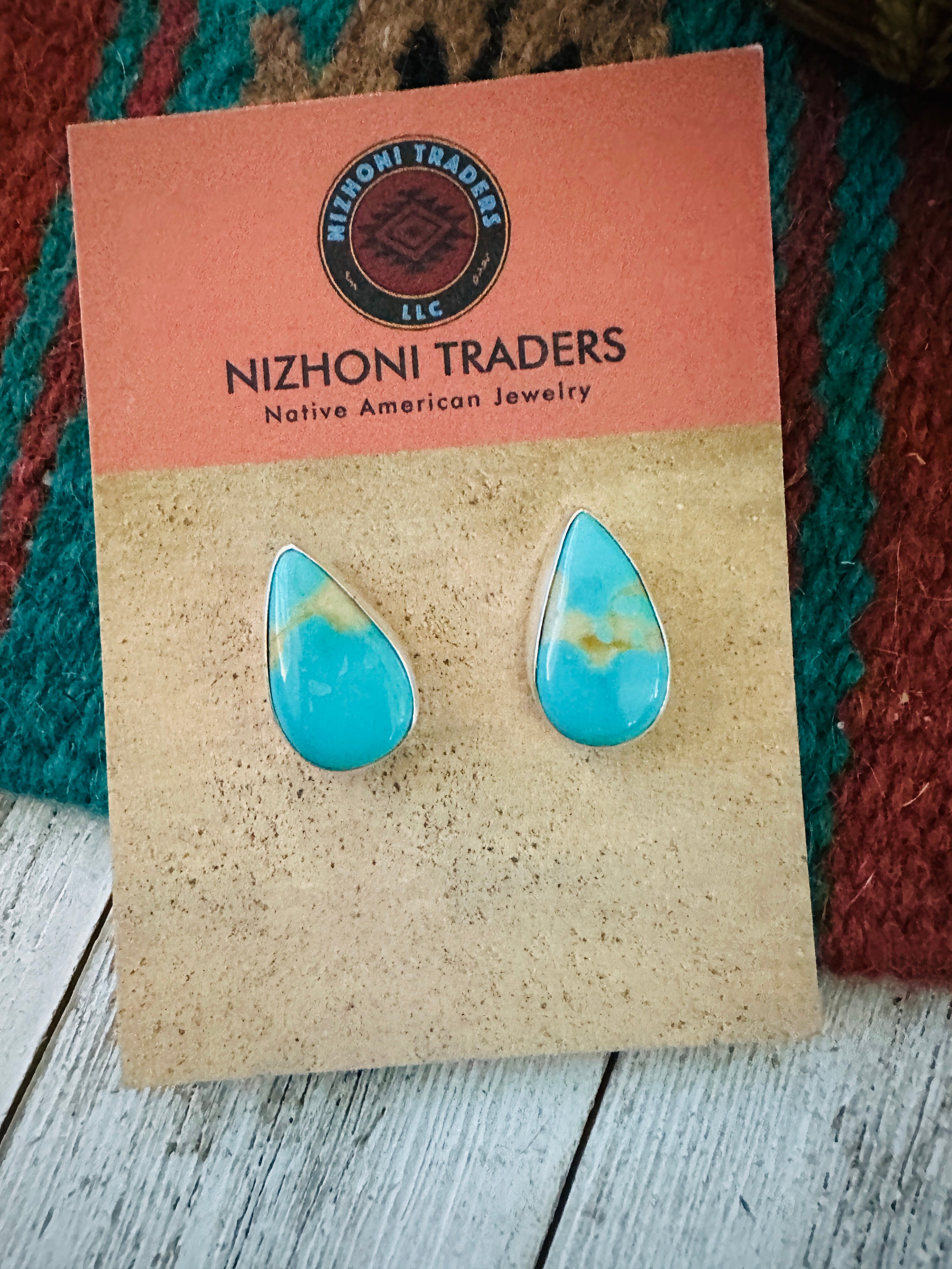 Handcrafted Turquoise & Sterling Silver Teardrop Post Earrings