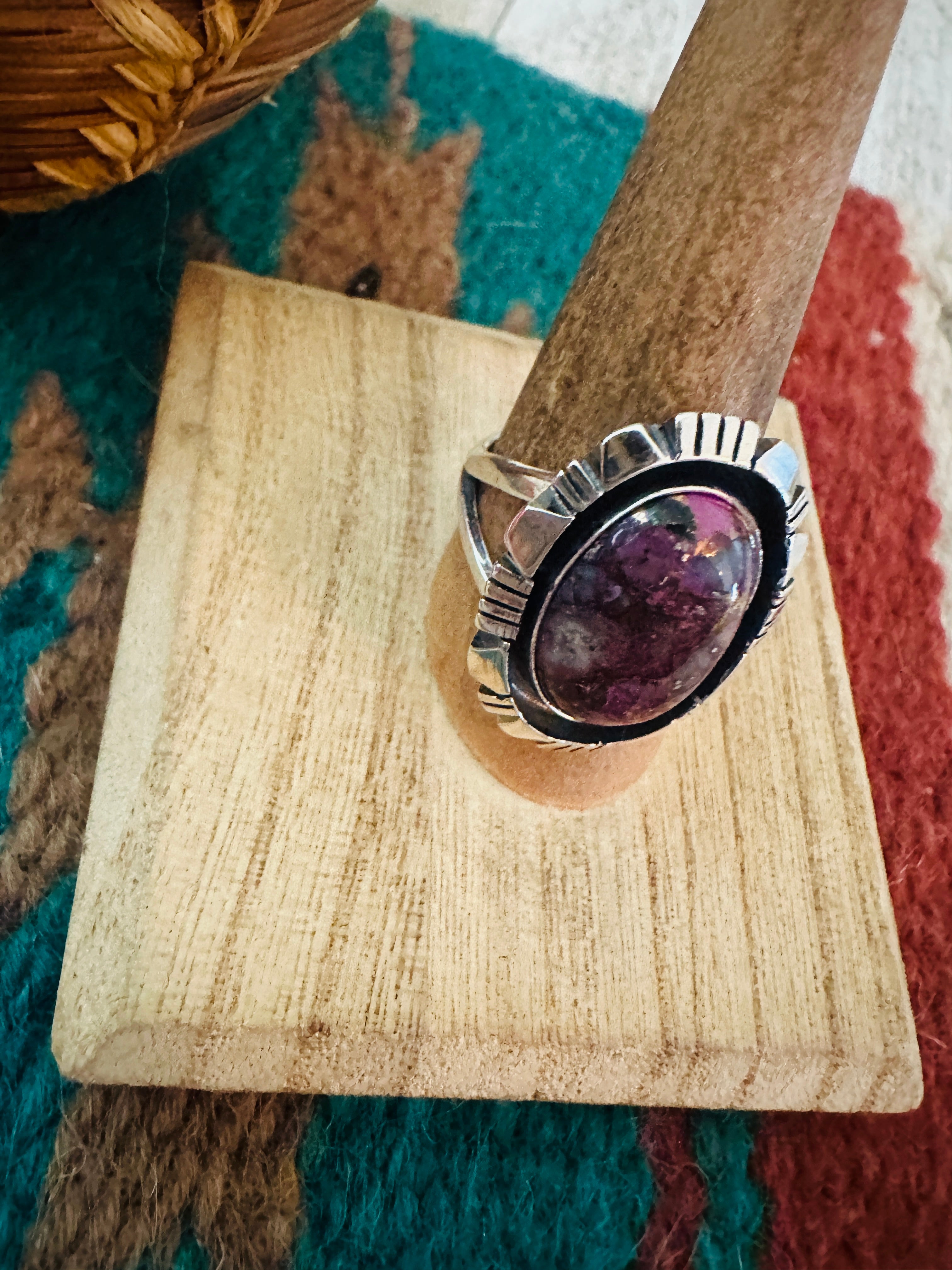 Navajo Sterling Silver & Pink Dream Mojave Adjustable Ring