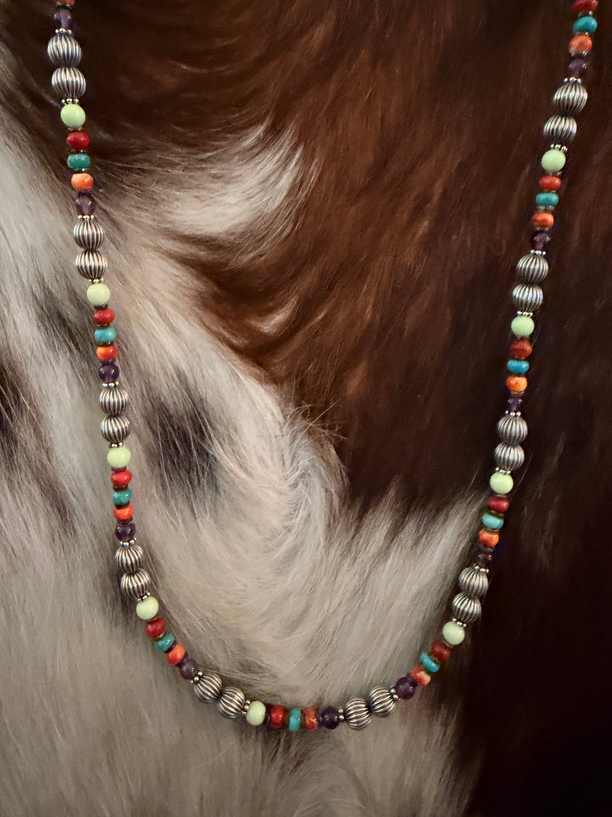 Handcrafted Multi Stone & Sterling Silver 18” Beaded Necklace