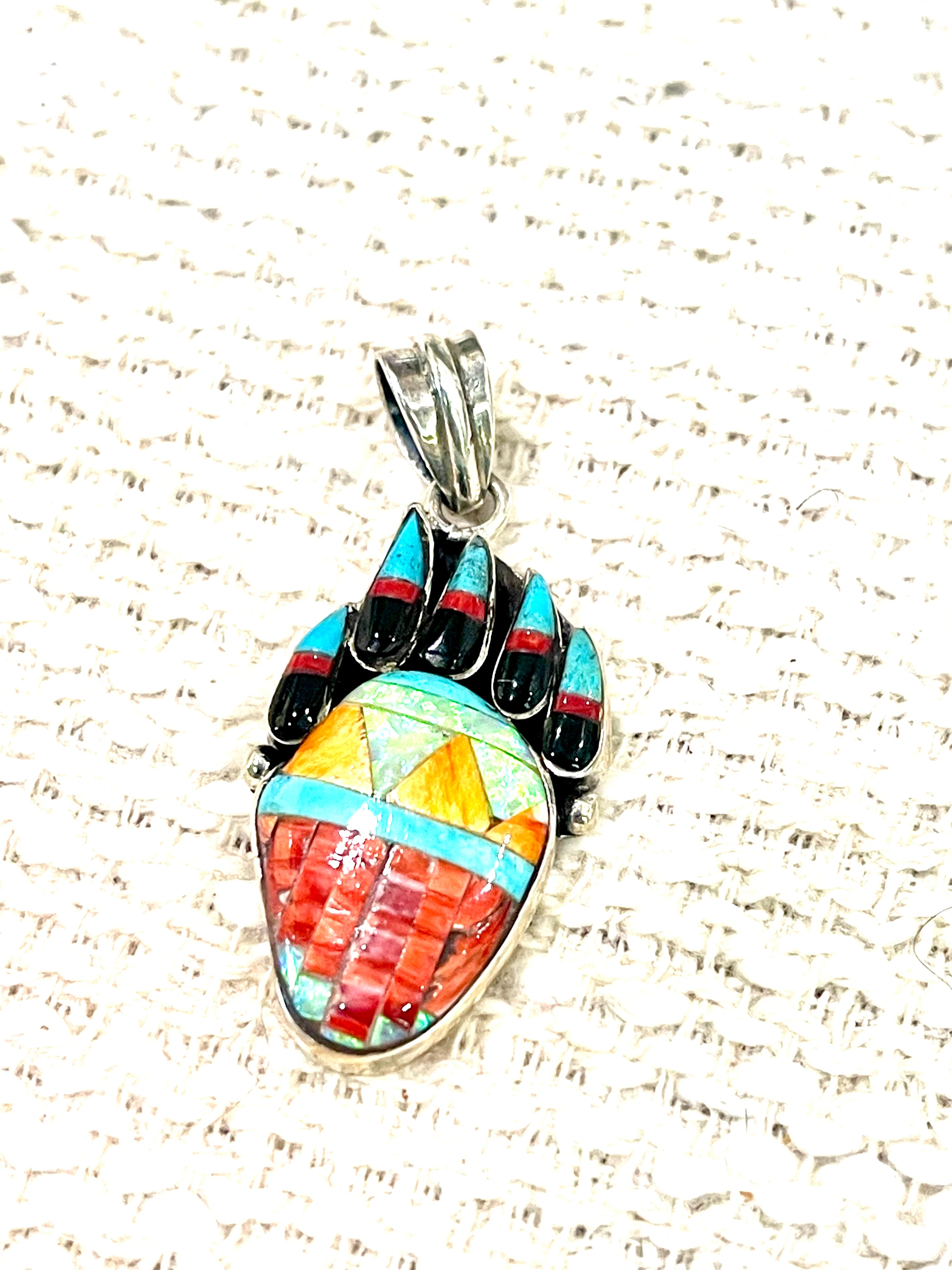 Handmade Sterling Silver & Multi Stone Bear Claw Pendant