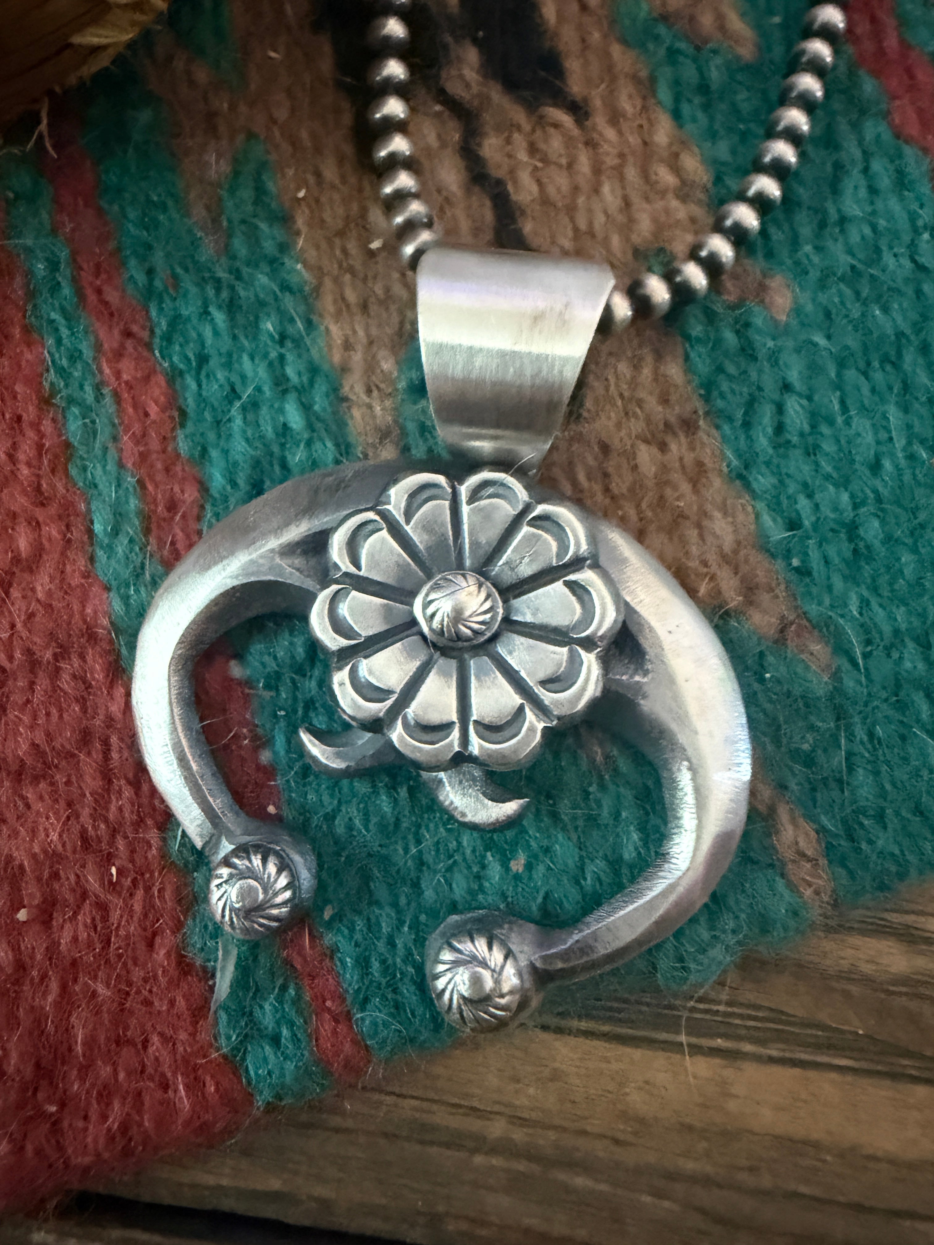 Handcrafted Sterling Silver Flower Naja Pendant by Chimney Butte