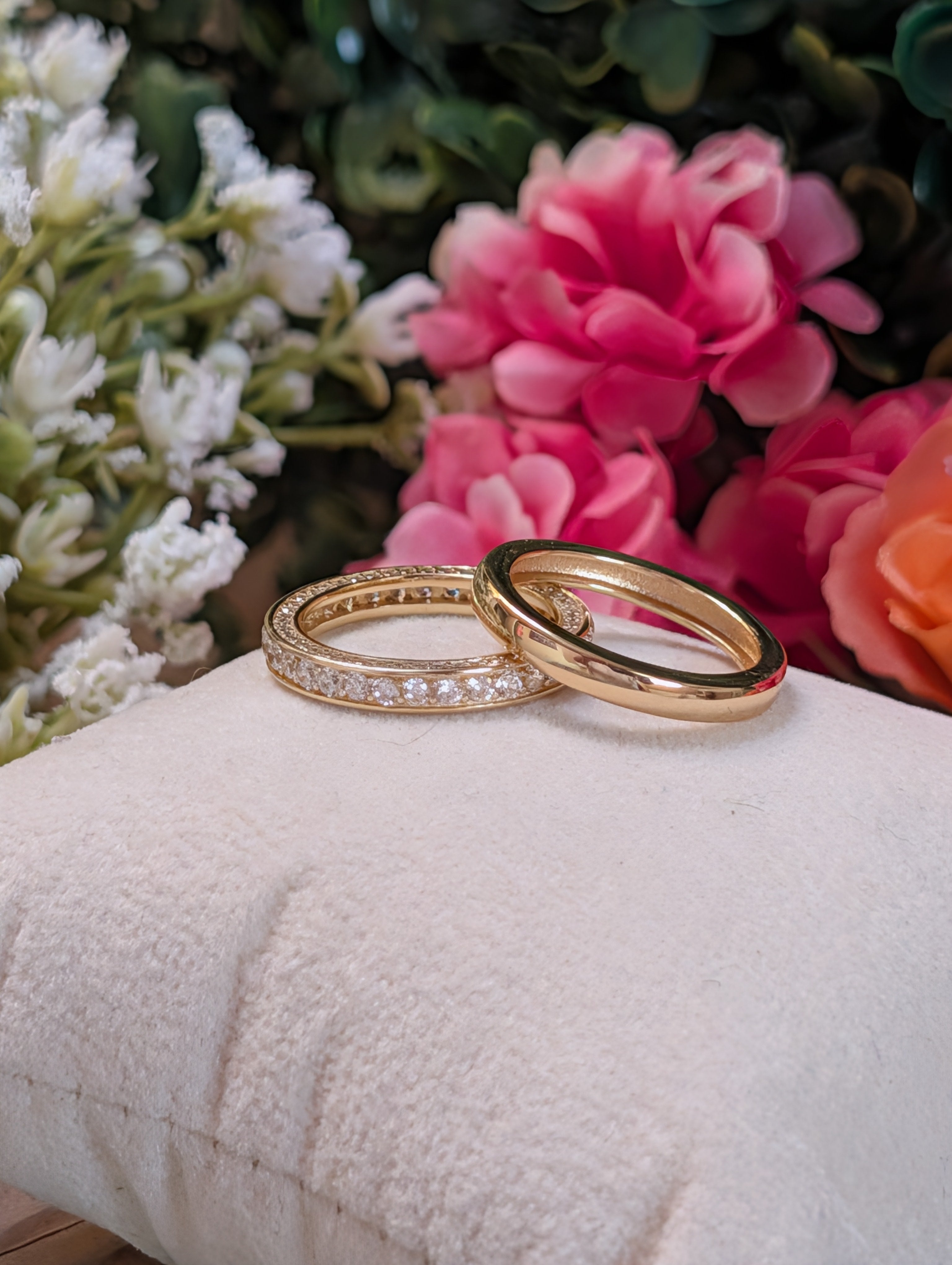 Sterling Silver Gold CZ Stacking 2 Ring Set