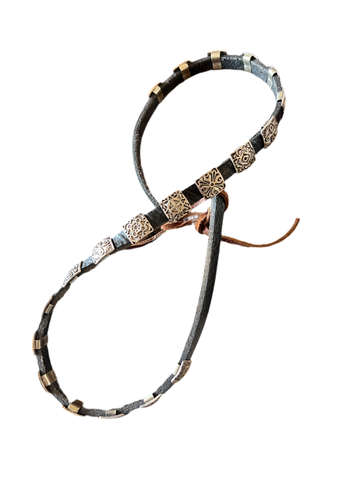 Leather and Sterling Silver Concho Slide Hat Band, Black Leather