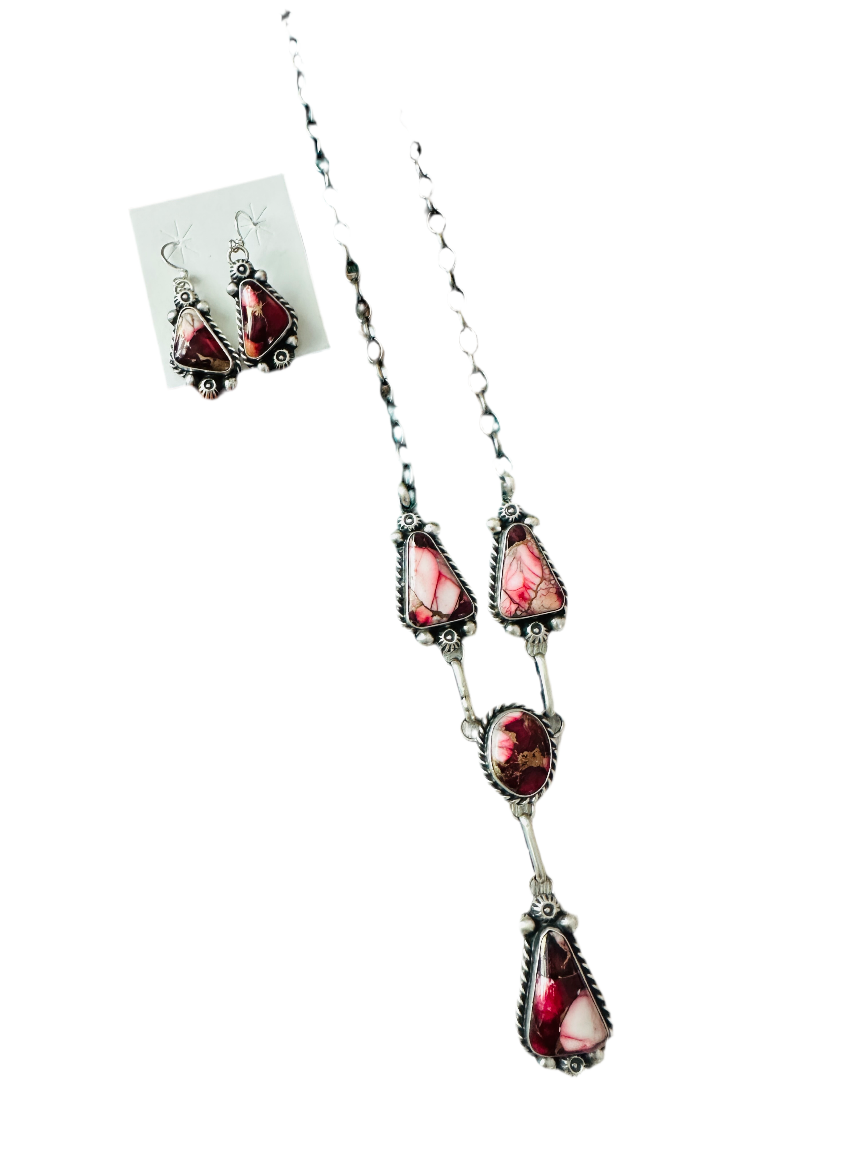 Handcrafted Rose Dahlia & Sterling Silver Necklace and Earring Set