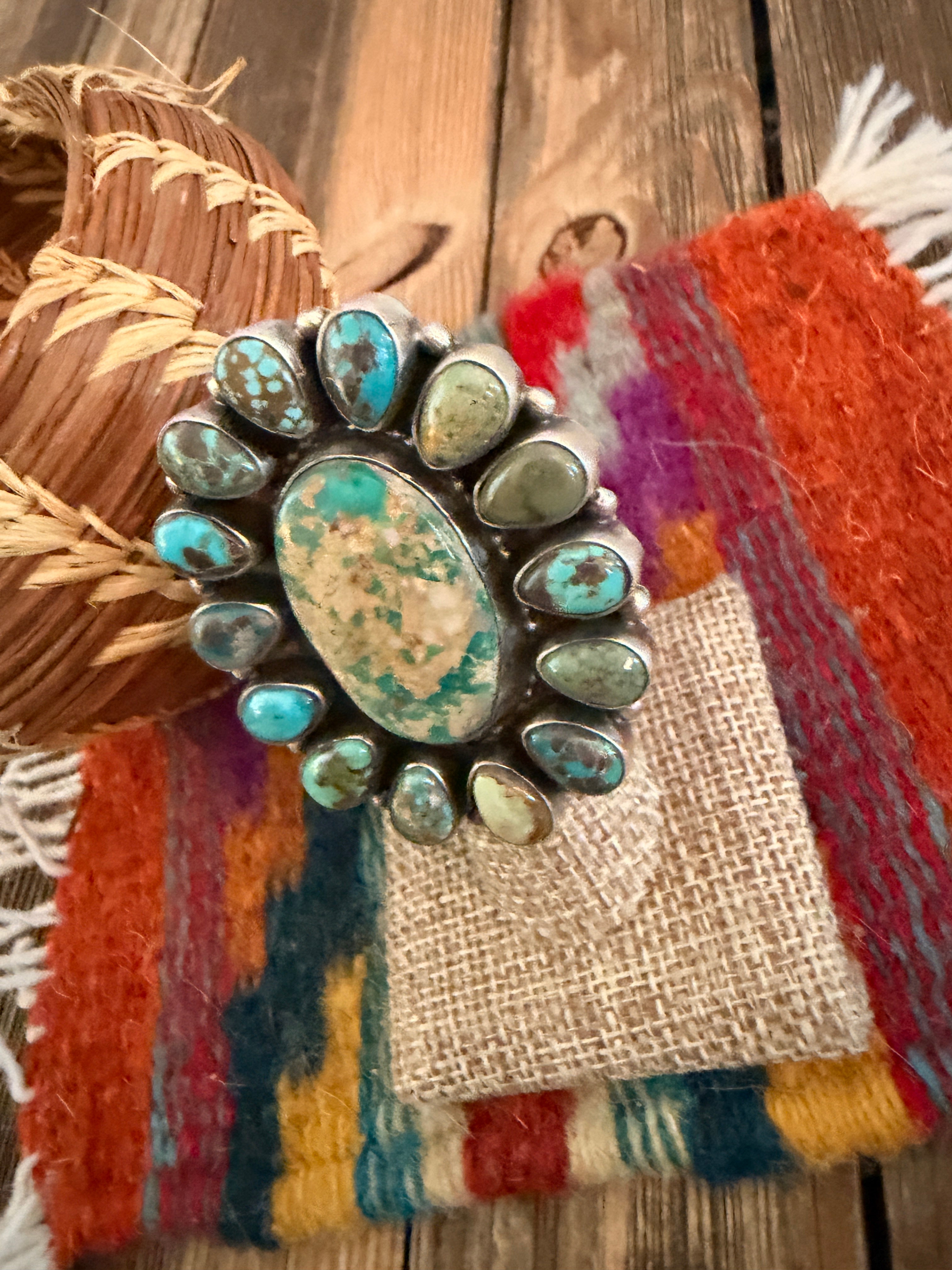 Handcrafted Royston Turquoise & Sterling Silver Cluster Ring Size 6 Sheila Becenti