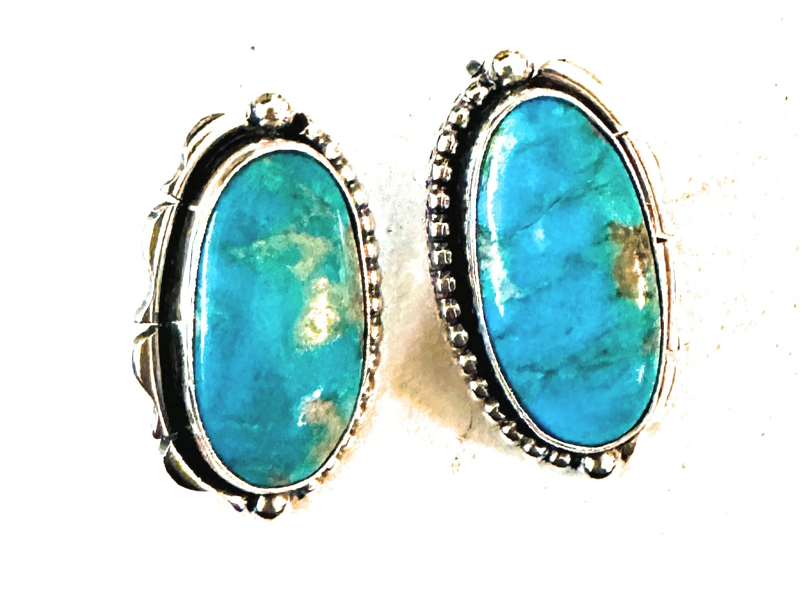 Navajo Kingman Turquoise & Sterling Silver Post Earrings Signed