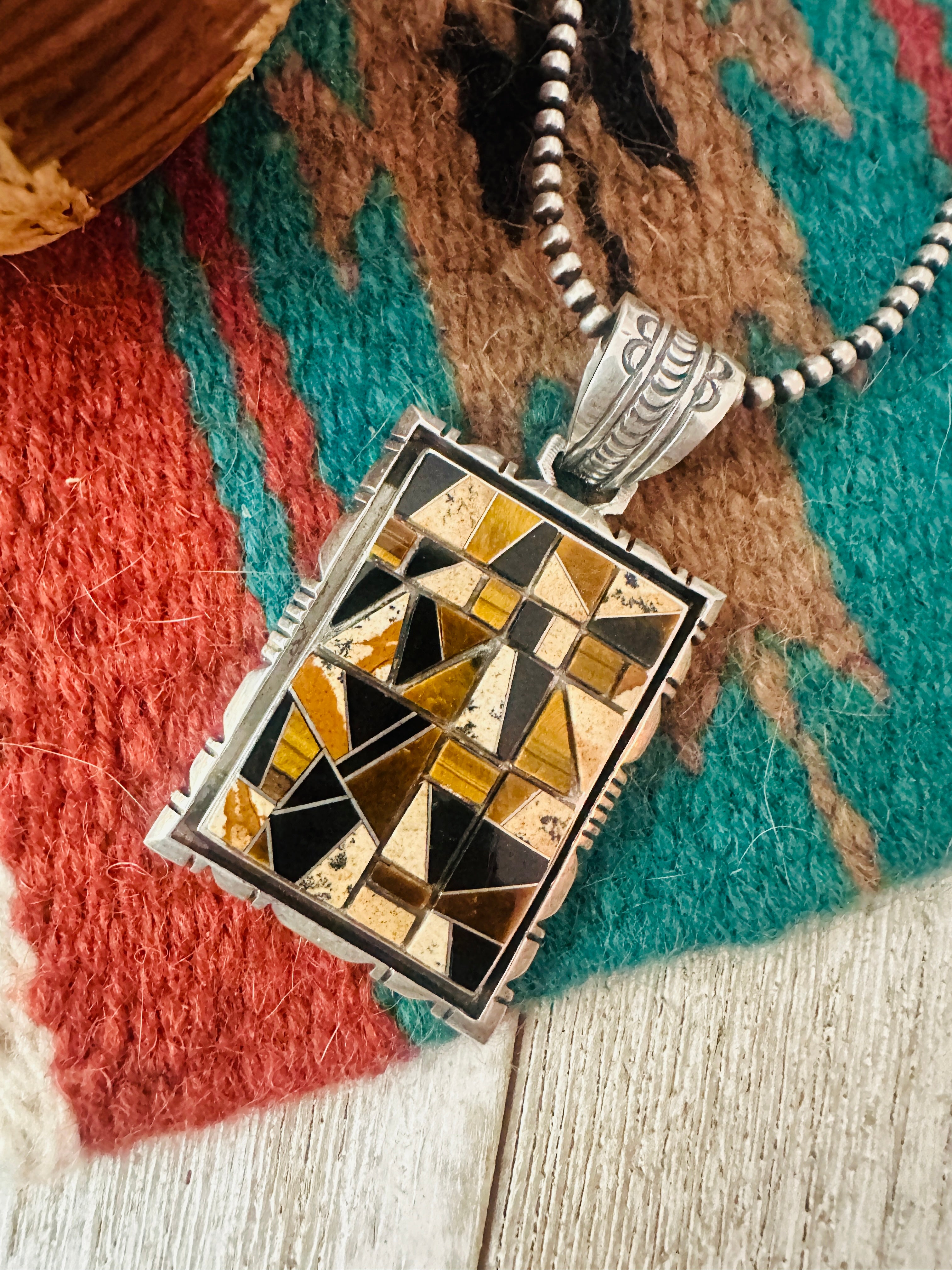 Handcrafted Sterling Silver and Multi Stone Inlay Pendant