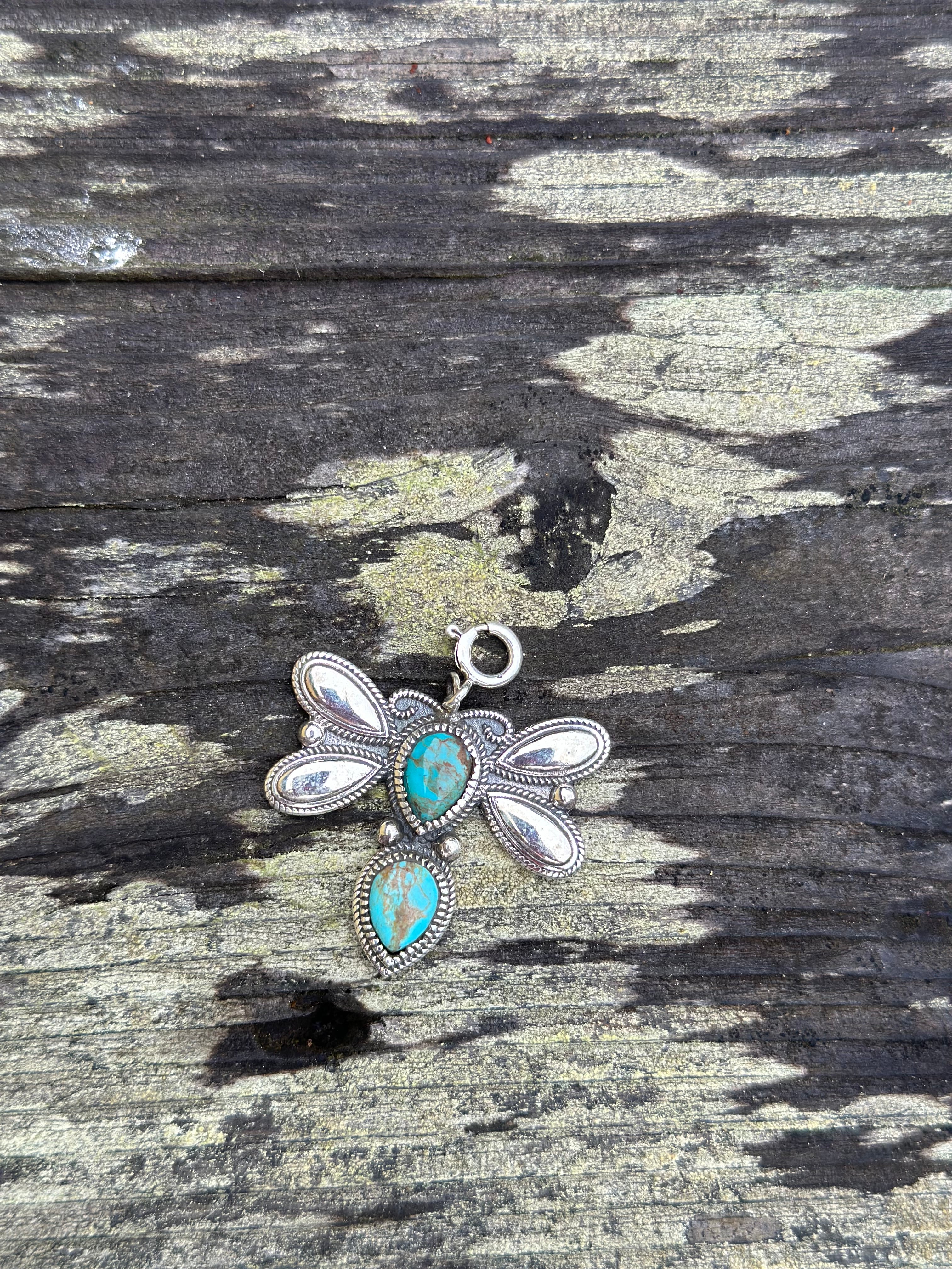 Sterling Silver and Royston Turquoise Dragonfly Charm