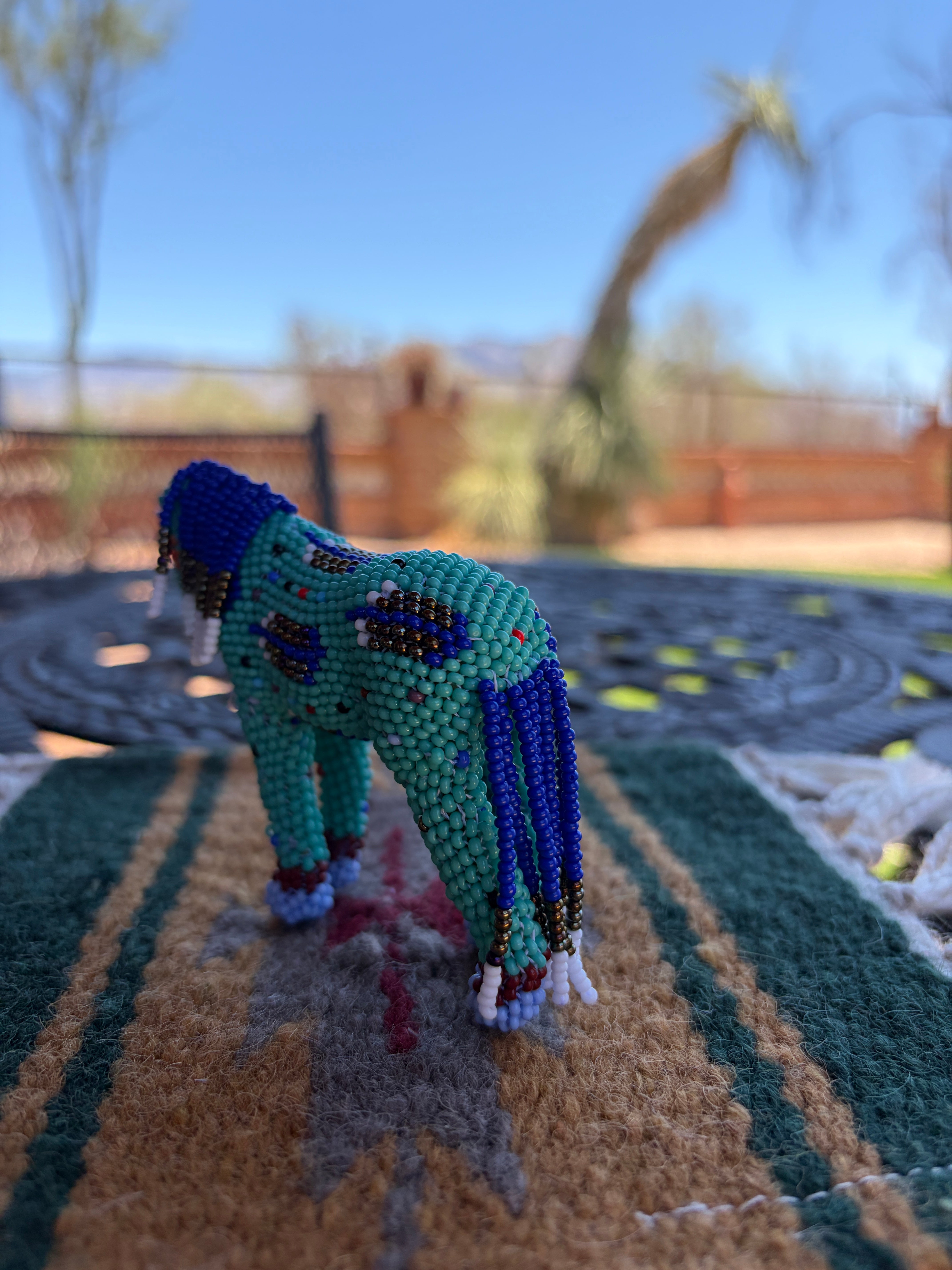 Handmade Peyote Stitched Horse Figurine- Turquoise 11
