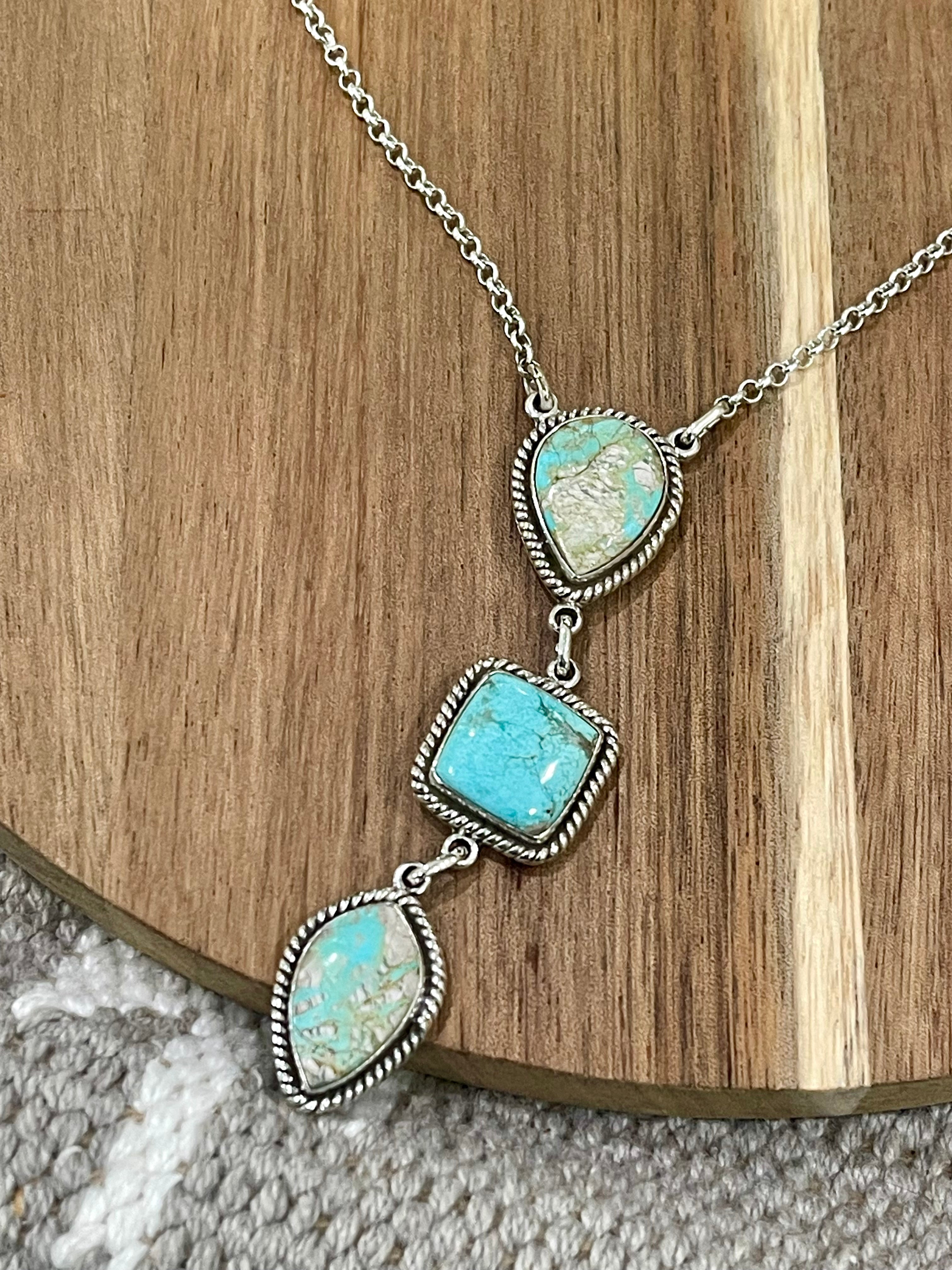 Handmade Sterling Silver & Carico Lake Turquoise Drop Necklace