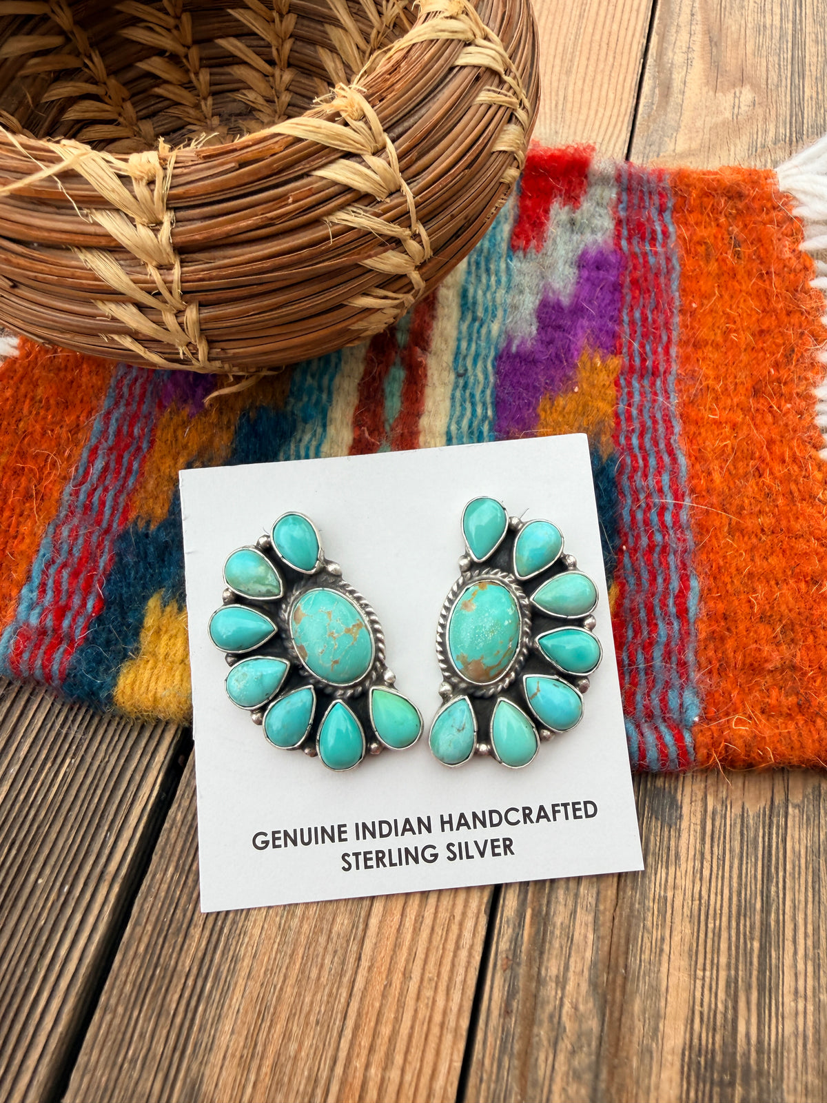 Handcrafted Turquoise & Sterling Silver Cluster Post Earrings by Marcella James