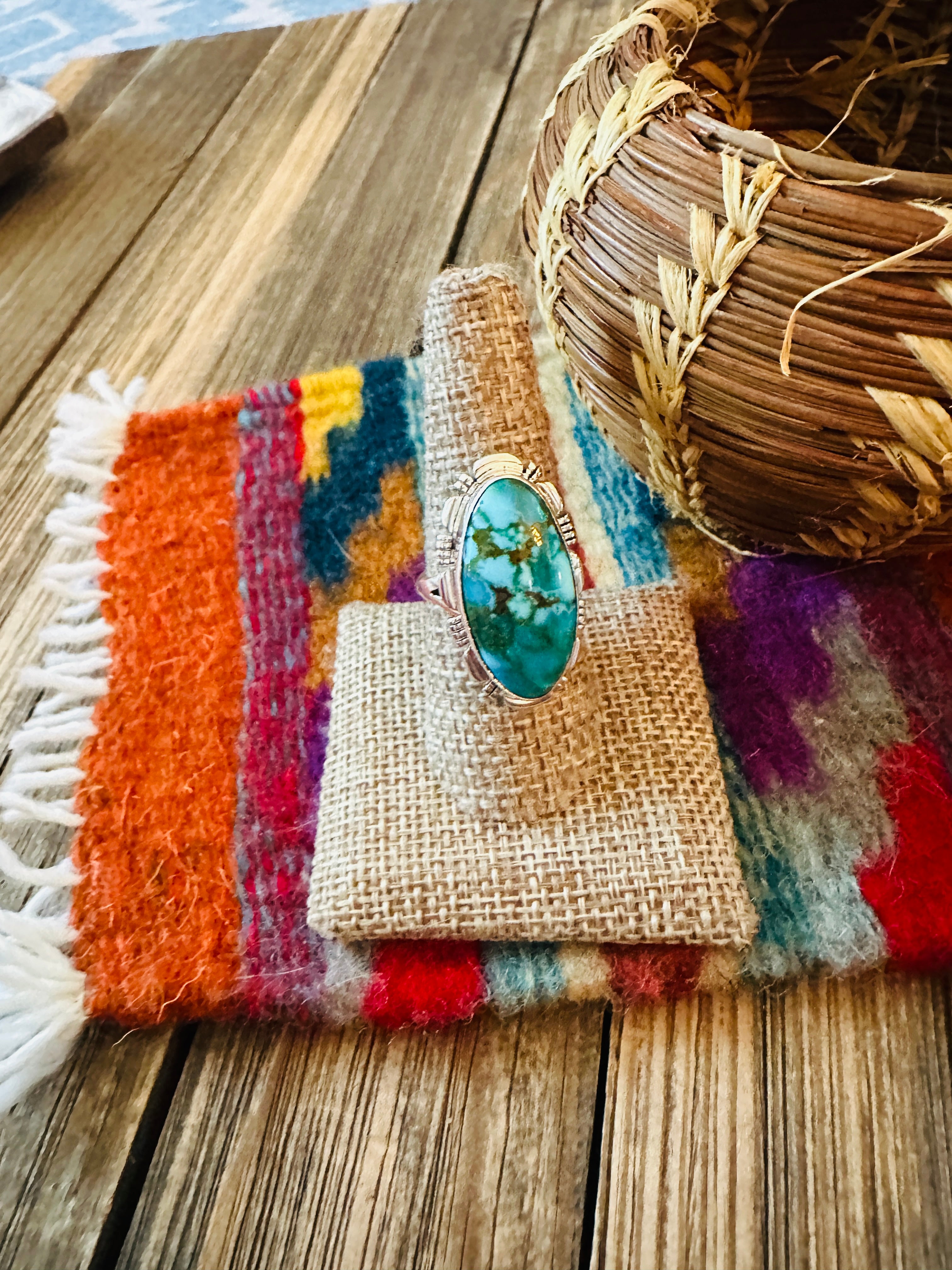 Handcrafted Sonoran Mountain Turquoise & Sterling Silver Ring size 8.5