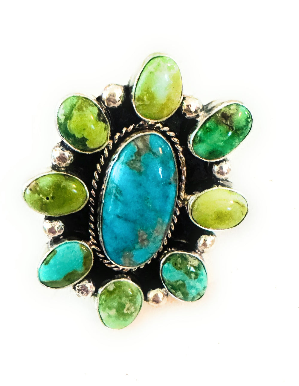 Handcrafted Sterling Silver & Multi Turquoise Cluster Adjustable Ring
