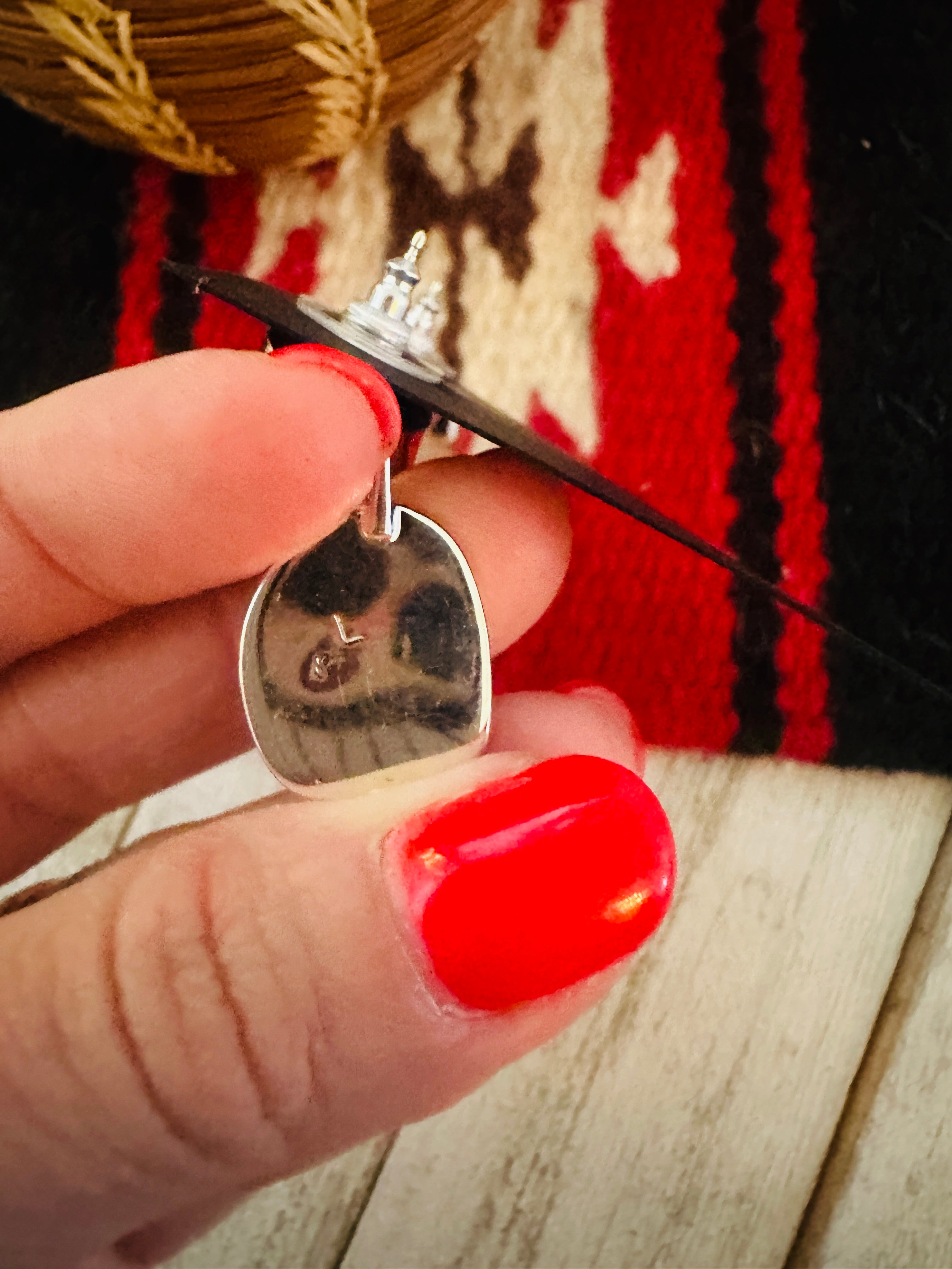 Navajo White Buffalo and Sterling Silver Dangle Earrings