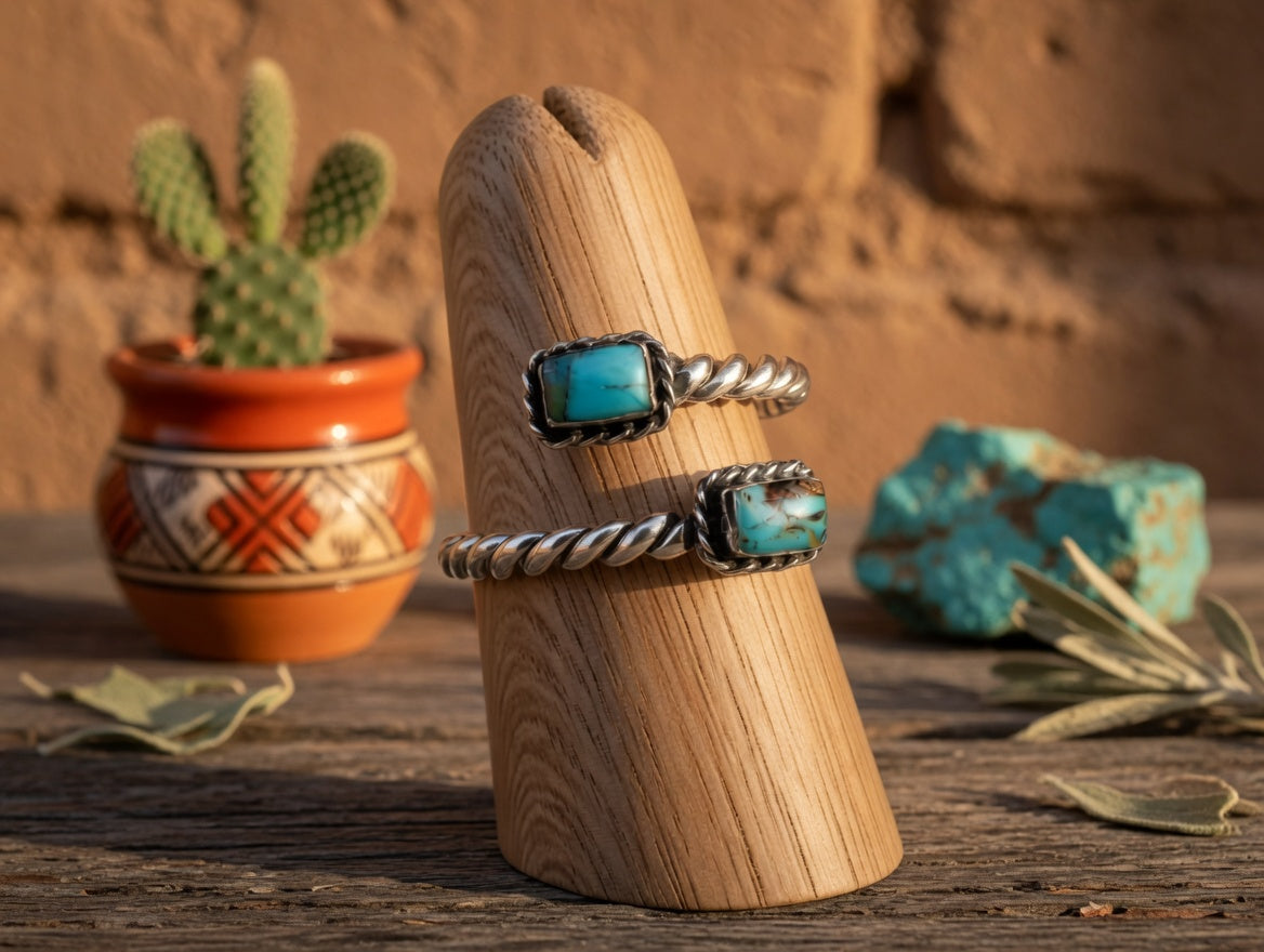 Turquoise Two Stone Sterling Silver Adjustable Ring