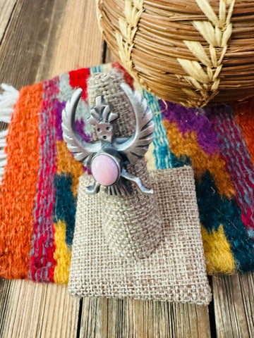 Handcrafted Queen Pink Conch and Sterling Silver Thunderbird Ring size 5 by Chimney Butte