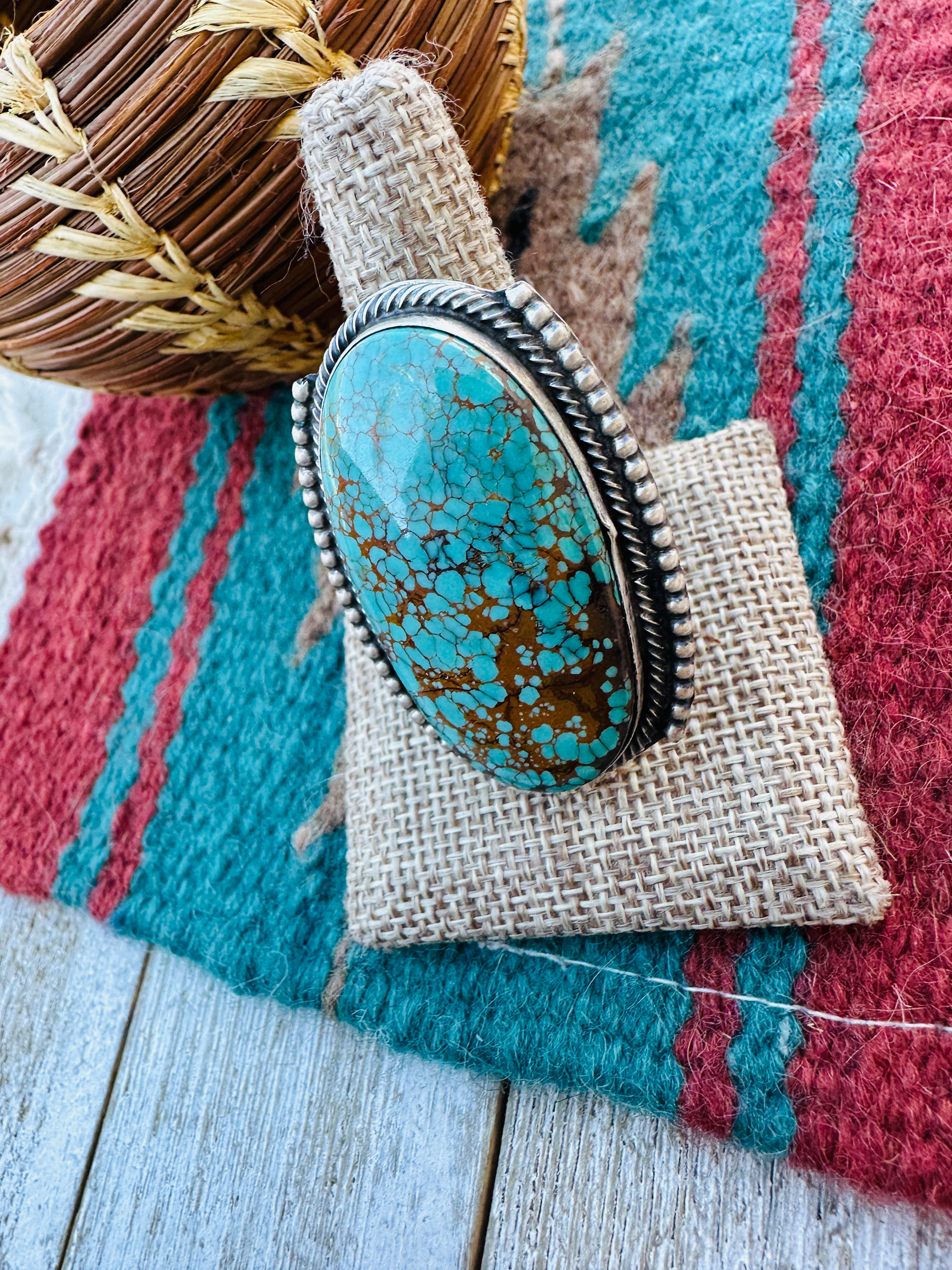 Handcrafted Royston Turquoise & Sterling Silver Adjustable Ring by Sheila Becenti