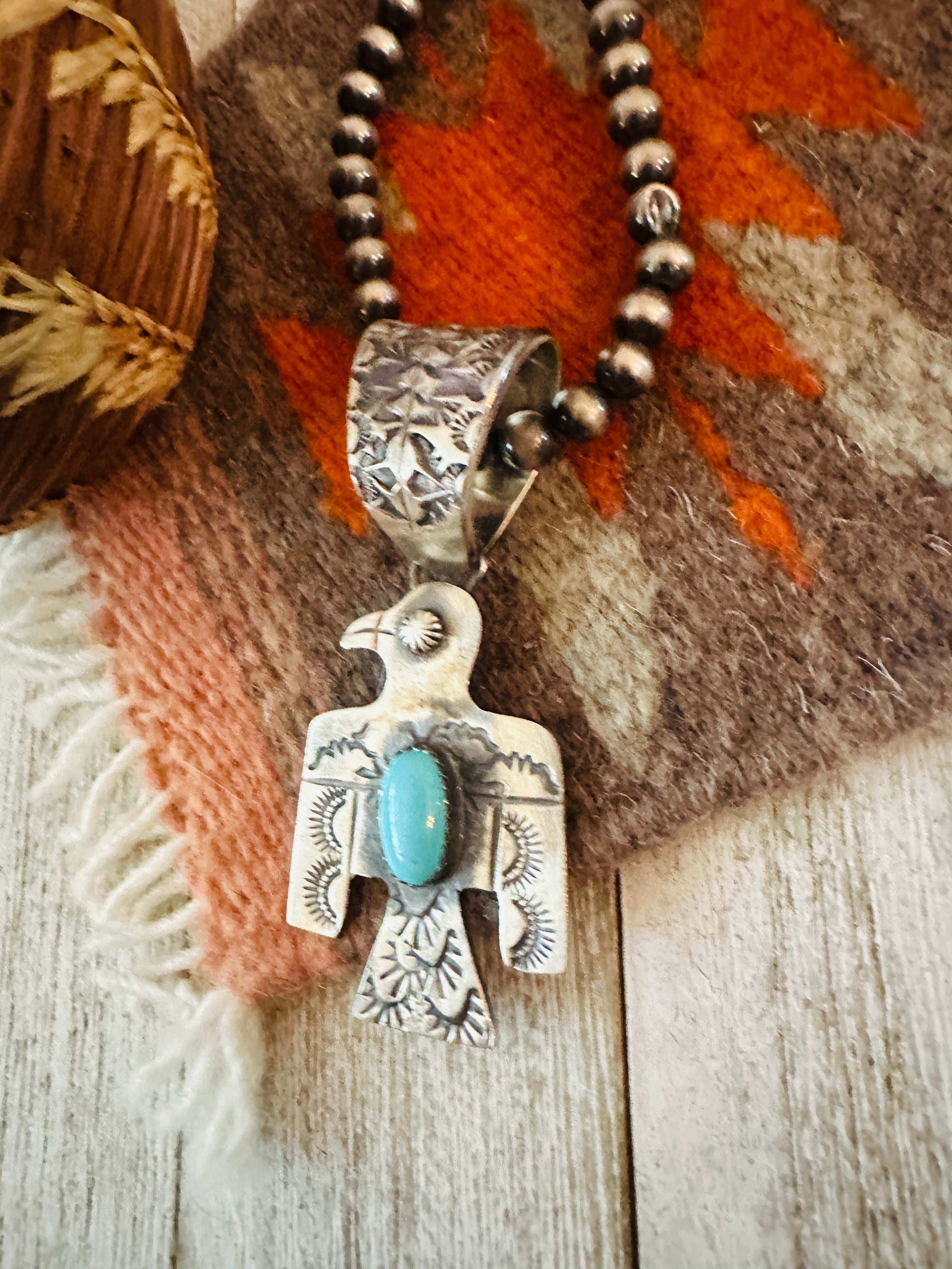 Handcrafted Turquoise & Sterling Silver Thunderbird Pendant