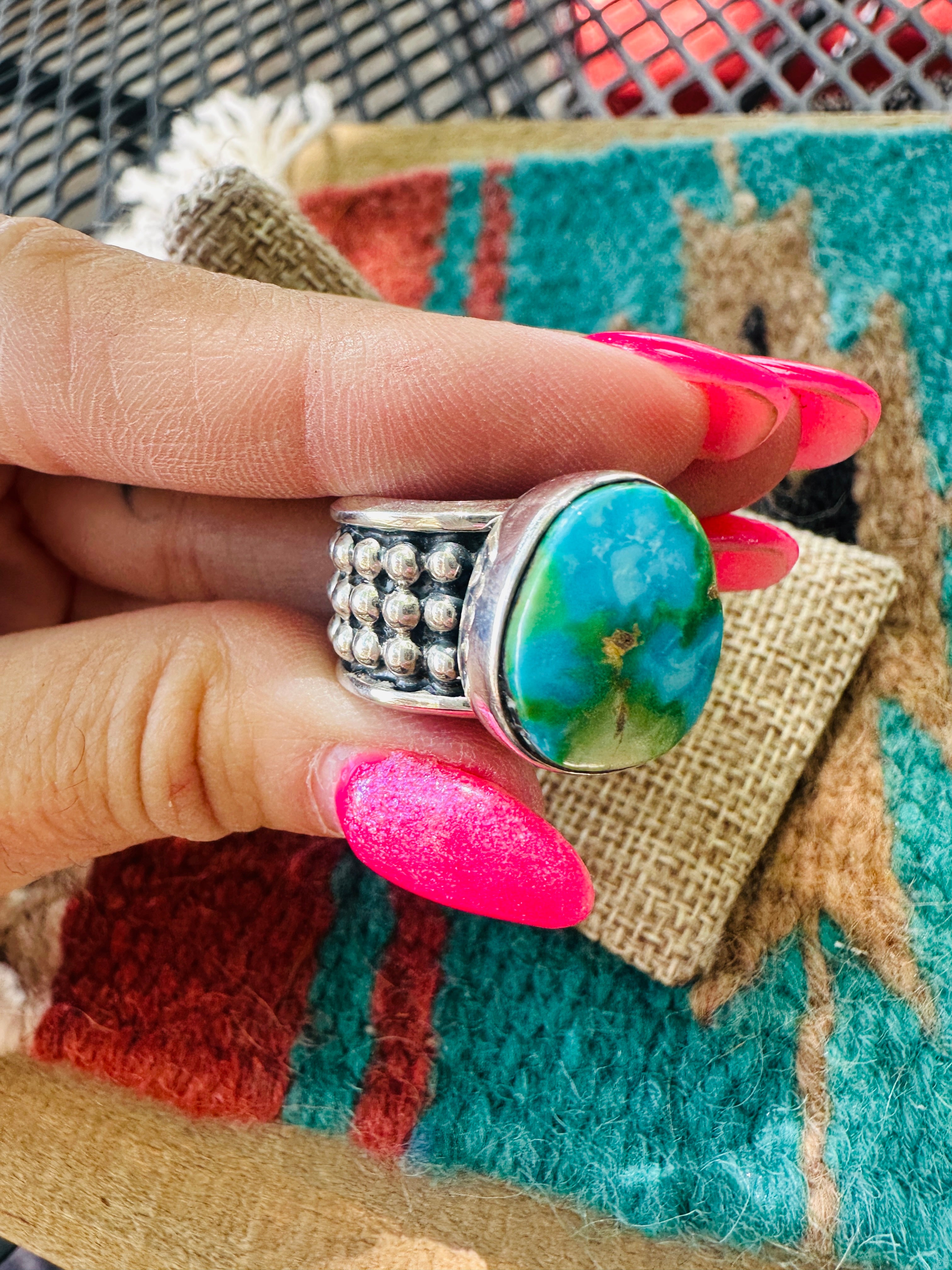 Handcrafted Sterling Silver & Sonoran Mountain Turquoise Ring Size 5