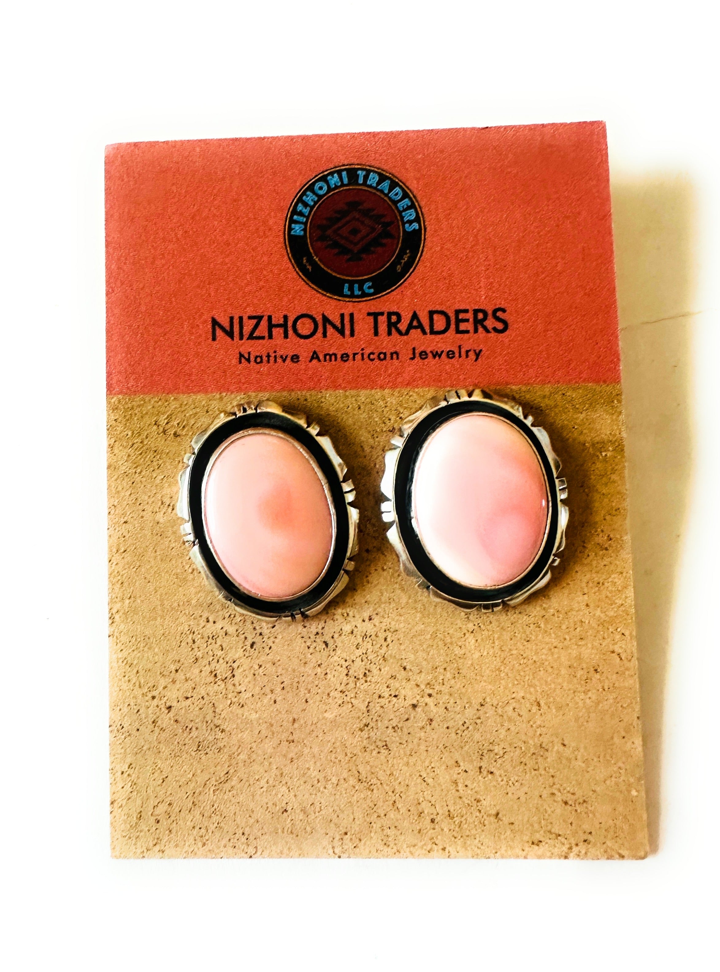 Navajo Sterling Silver & Queen Pink Conch Post Earrings