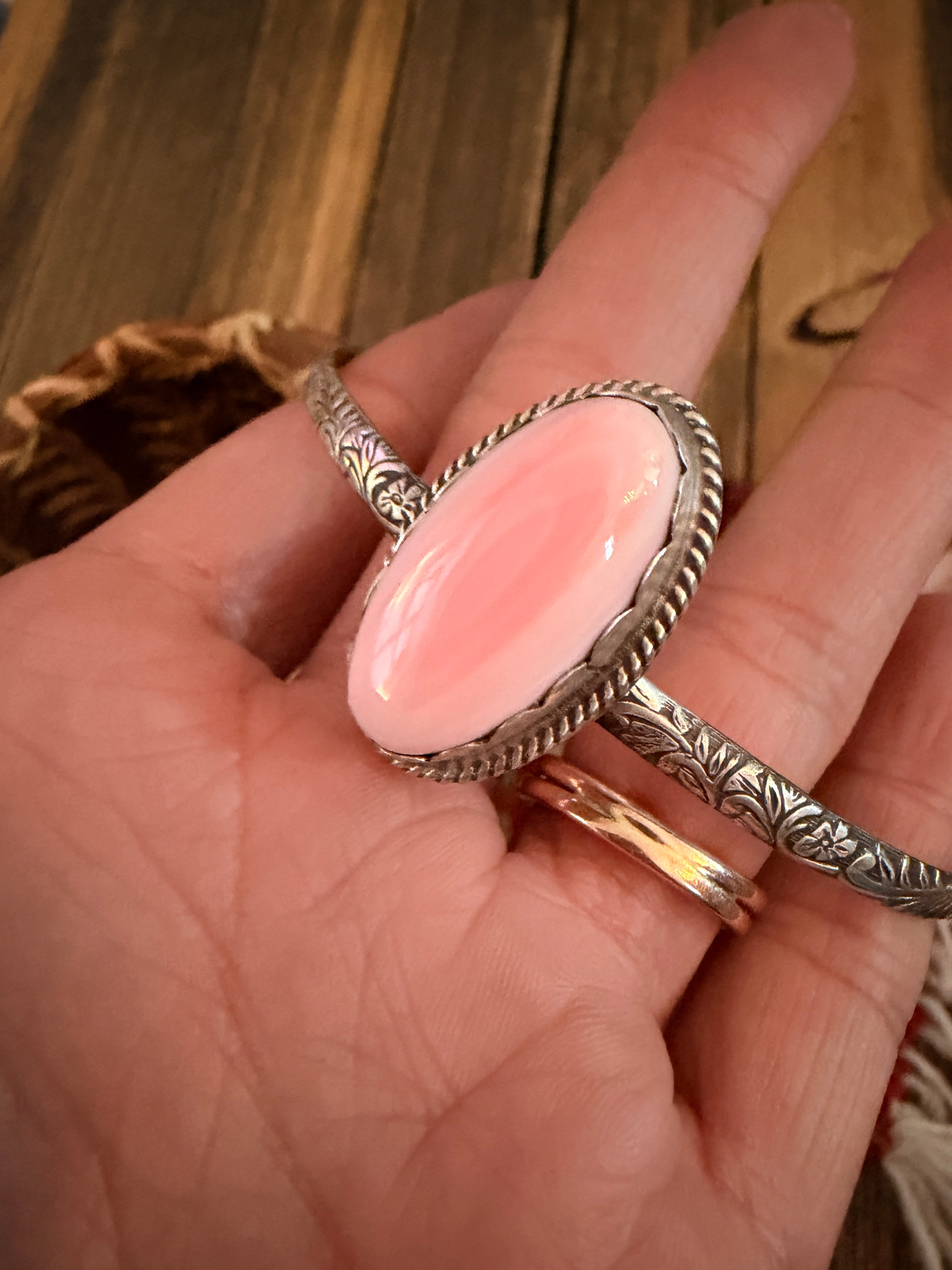Handmade Queen Pink Conch & Sterling Silver Cuff Bracelet