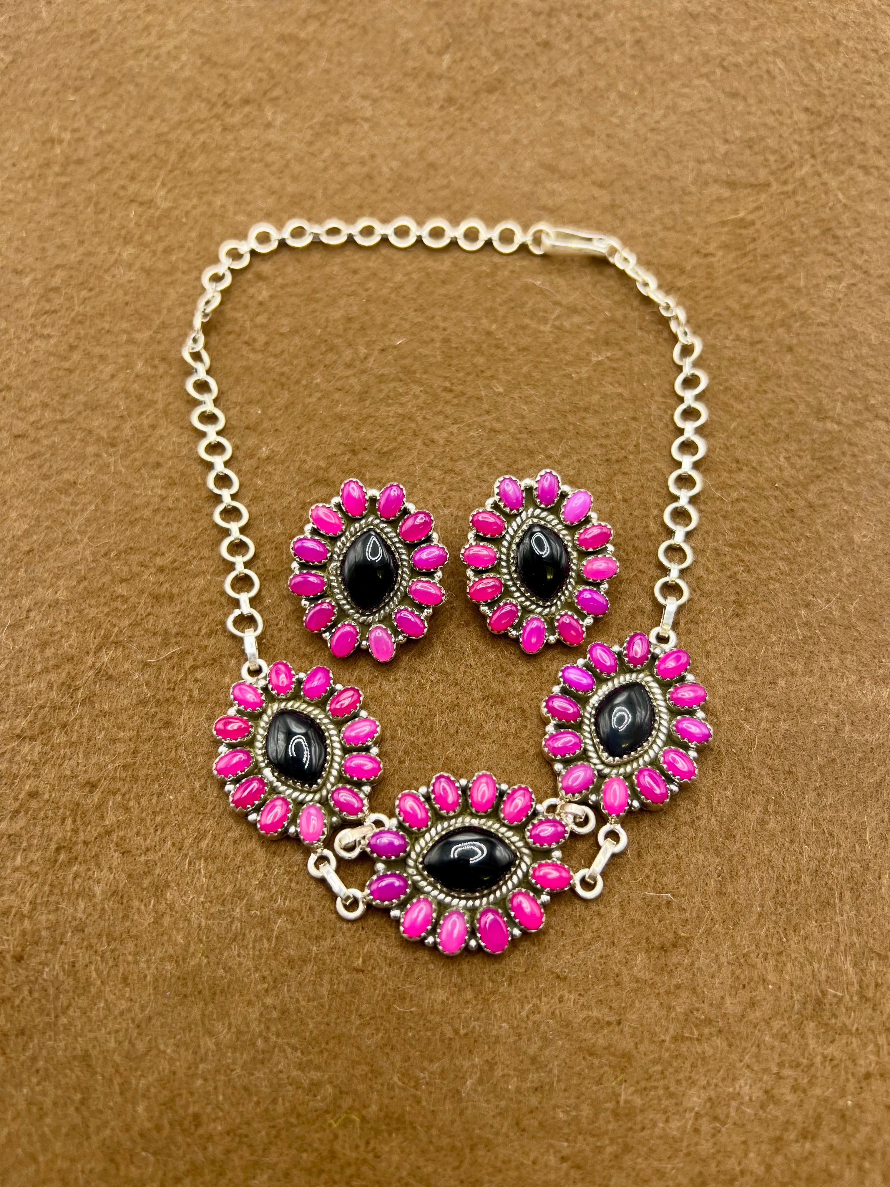 Handmade Pink & Black Onyx Sterling Silver Necklace
