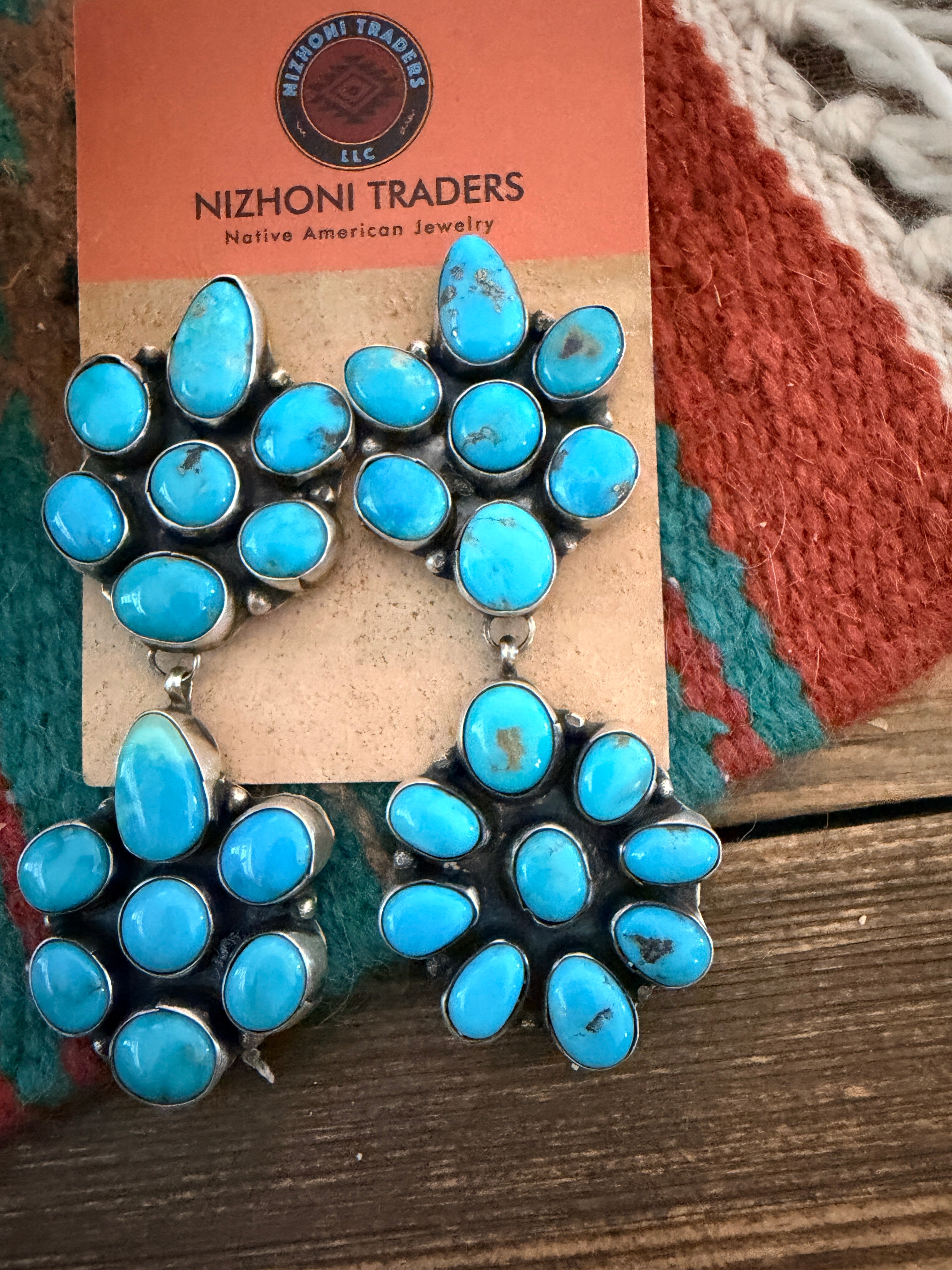 Handcrafted Turquoise & Sterling Silver Cluster Dangle Earrings by Ella Peters