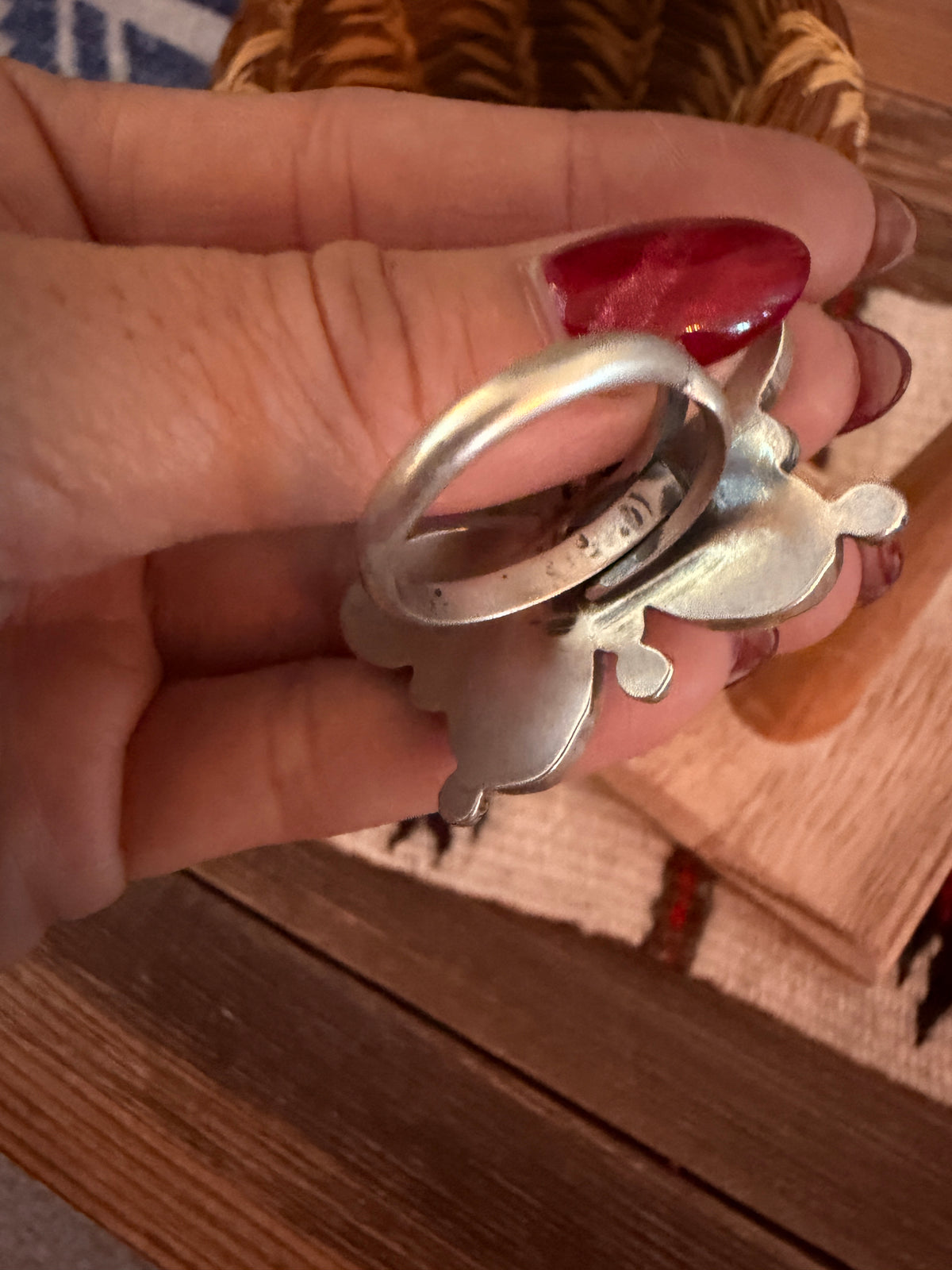 Handcrafted Pink Dream Mojave & Sterling Silver Adjustable Butterfly Ring