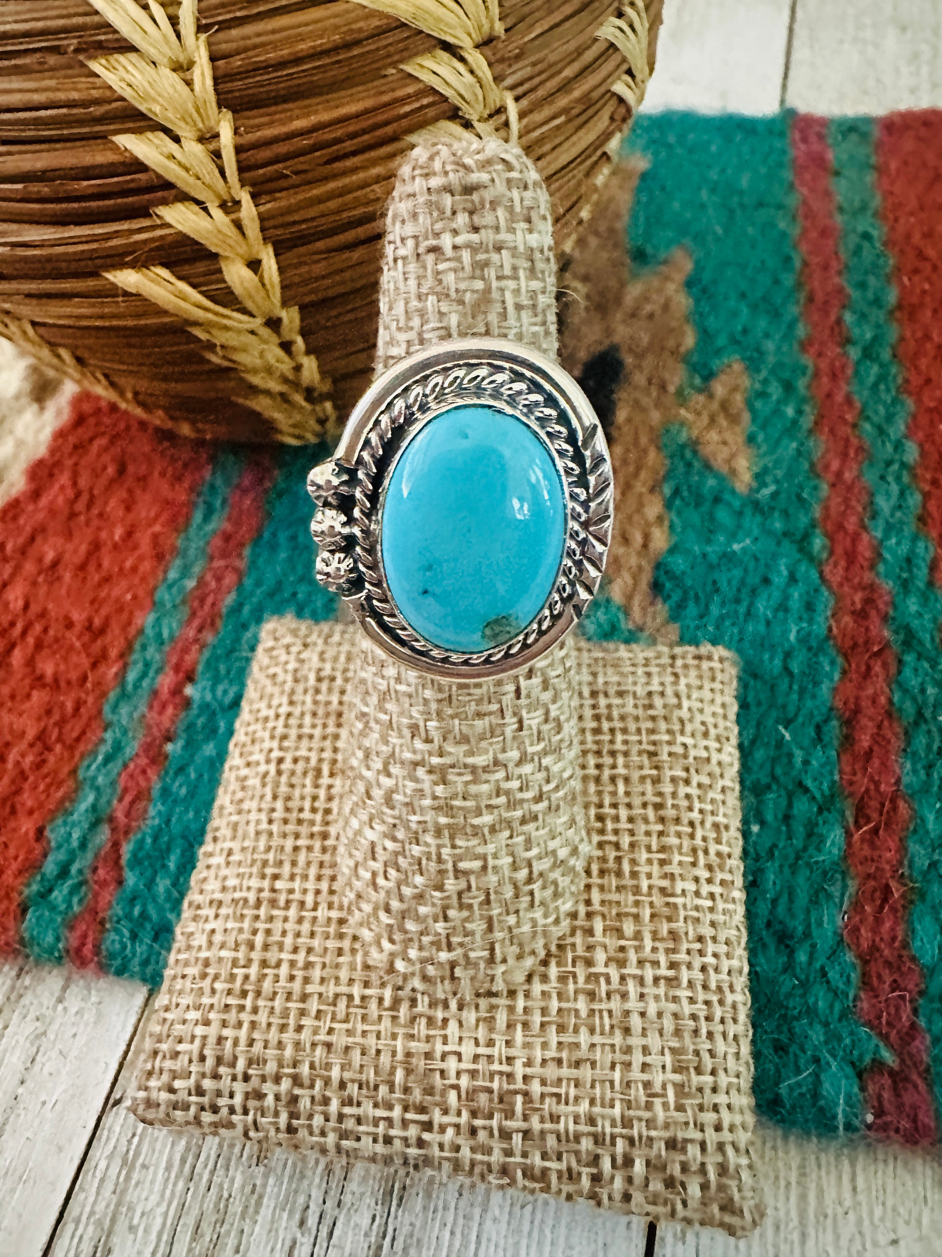 Handcrafted Turquoise & Sterling Silver Ring Size 6