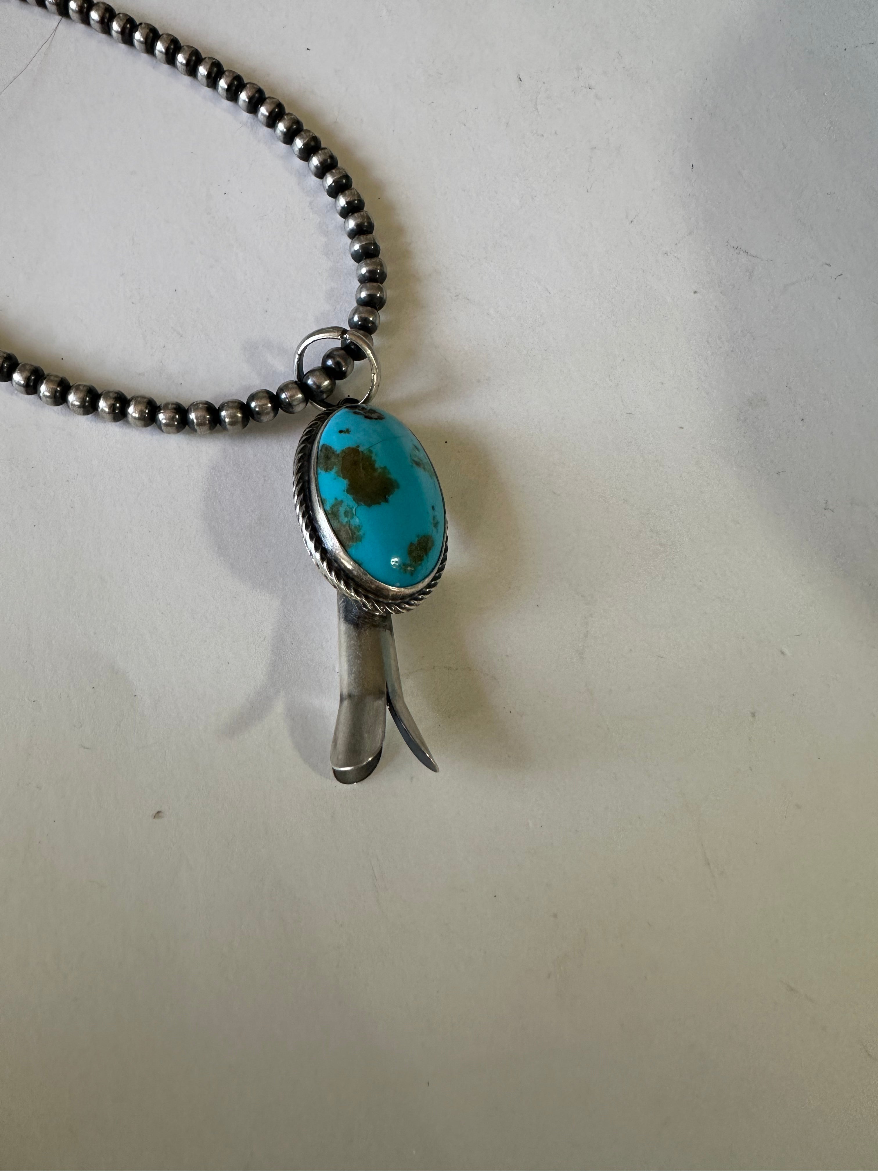 Navajo Sterling Silver & Turquoise Blossom Pendant Signed